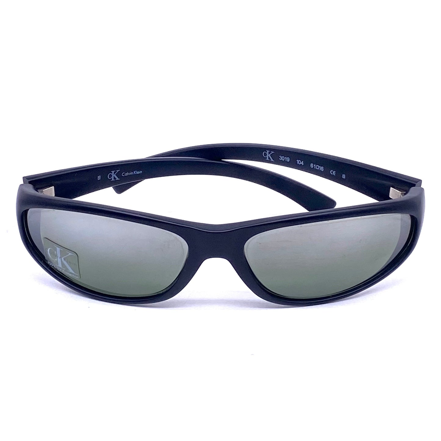 Calvin Klein 3019 matt black sporty wrap sunglasses w grey slightly mirrored lenses, NOS 90s Italy