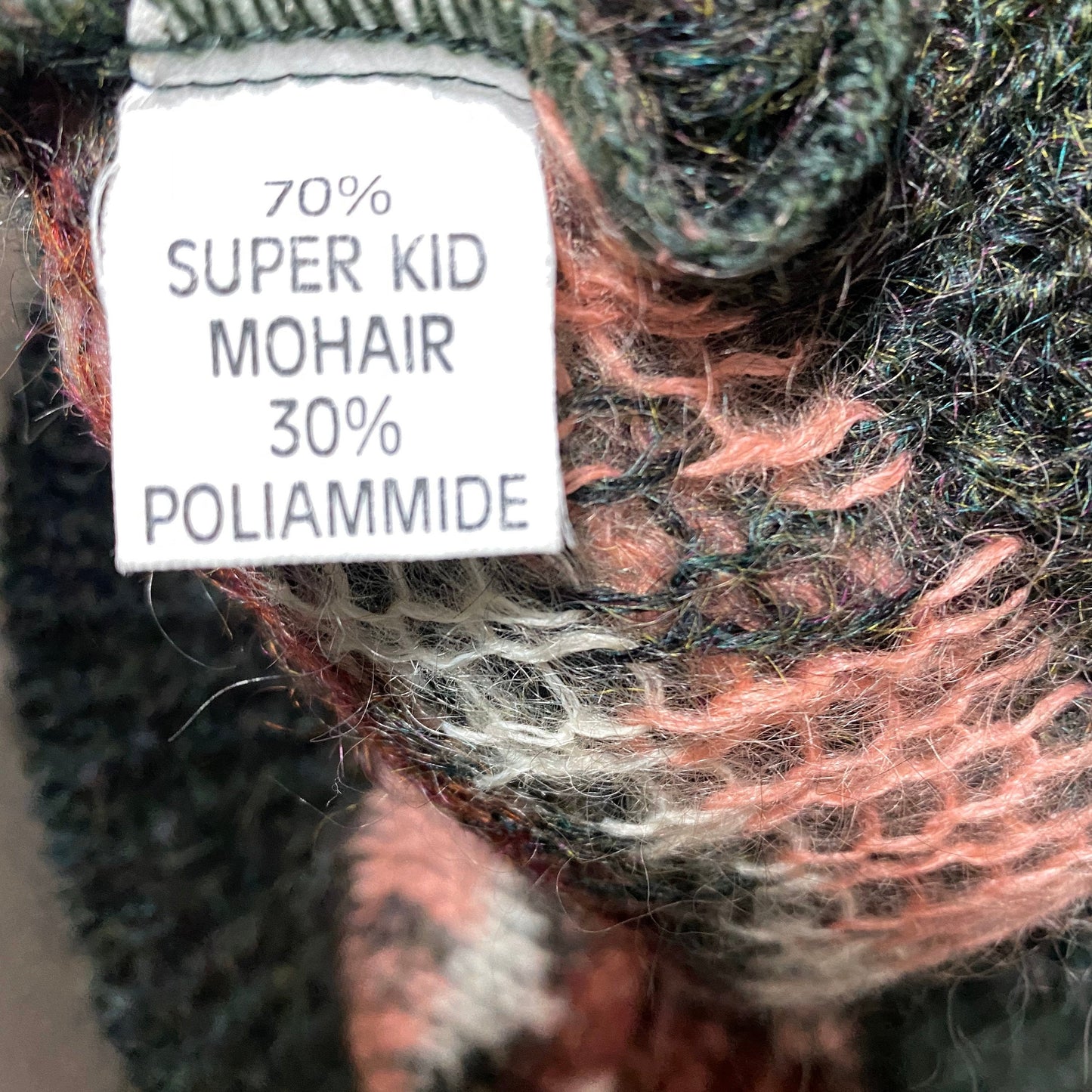 Mohair blend ultra soft, warm and light wool knitted jumper with geometrical motif, new old stock 90s