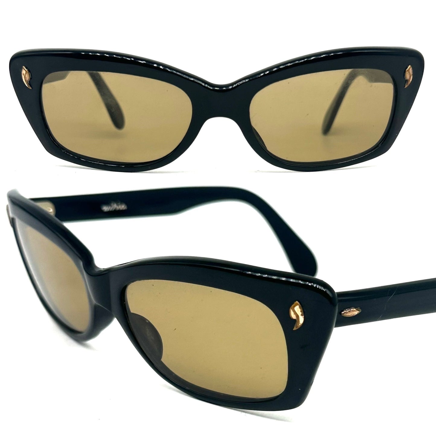 Lozza Miria 1950s black cateye pin-up sunglasses hand made in Italy, in mint condition.
