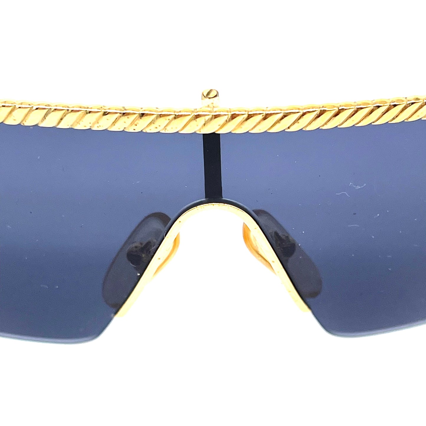 Mimmina mask sunglasses with gold plated in brown line and temple / rope style NOS 80s