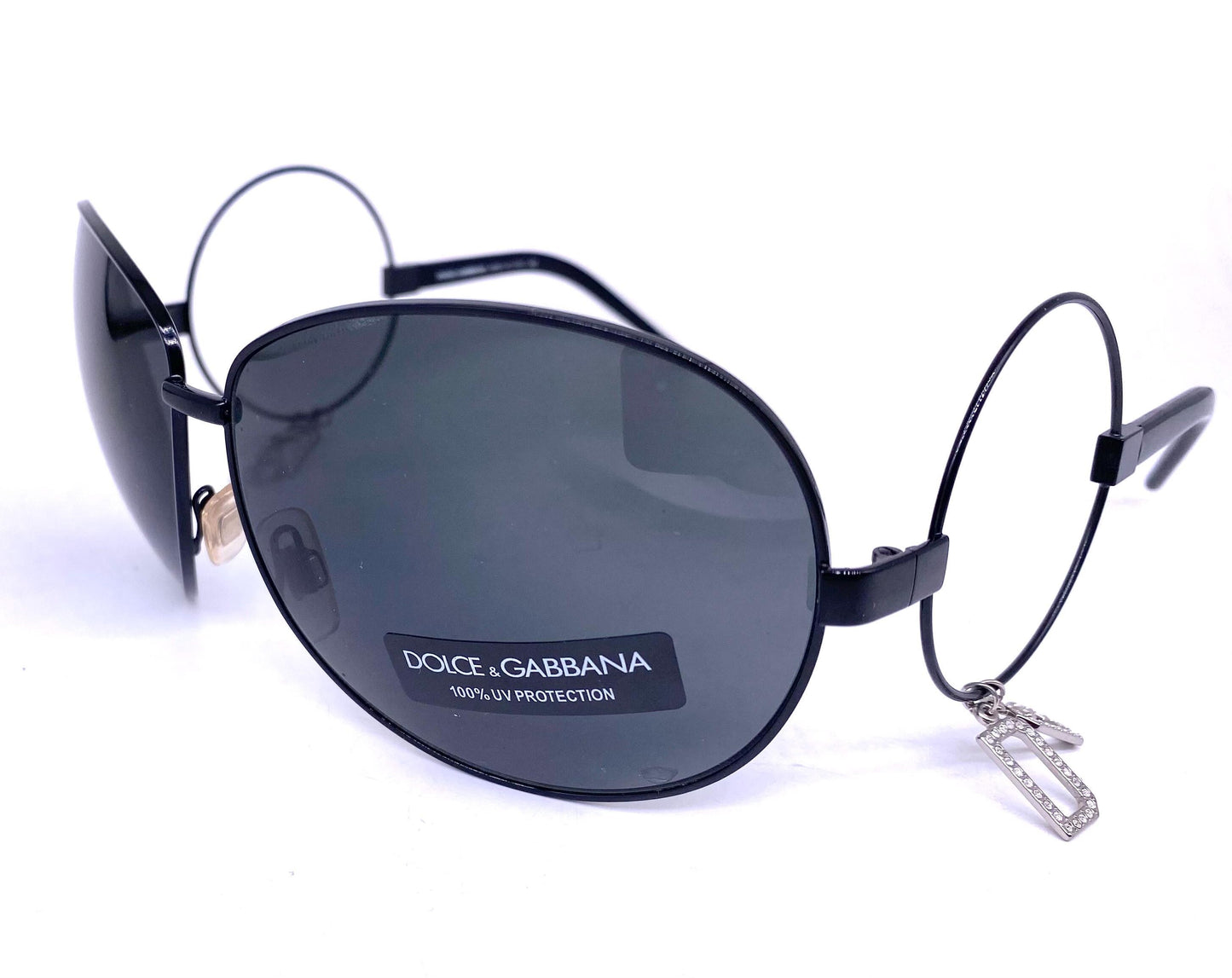 Dolce e Gabbana rare oversized metal sunglasses w spaceage inspired temples & jewelled inserts, NOS
