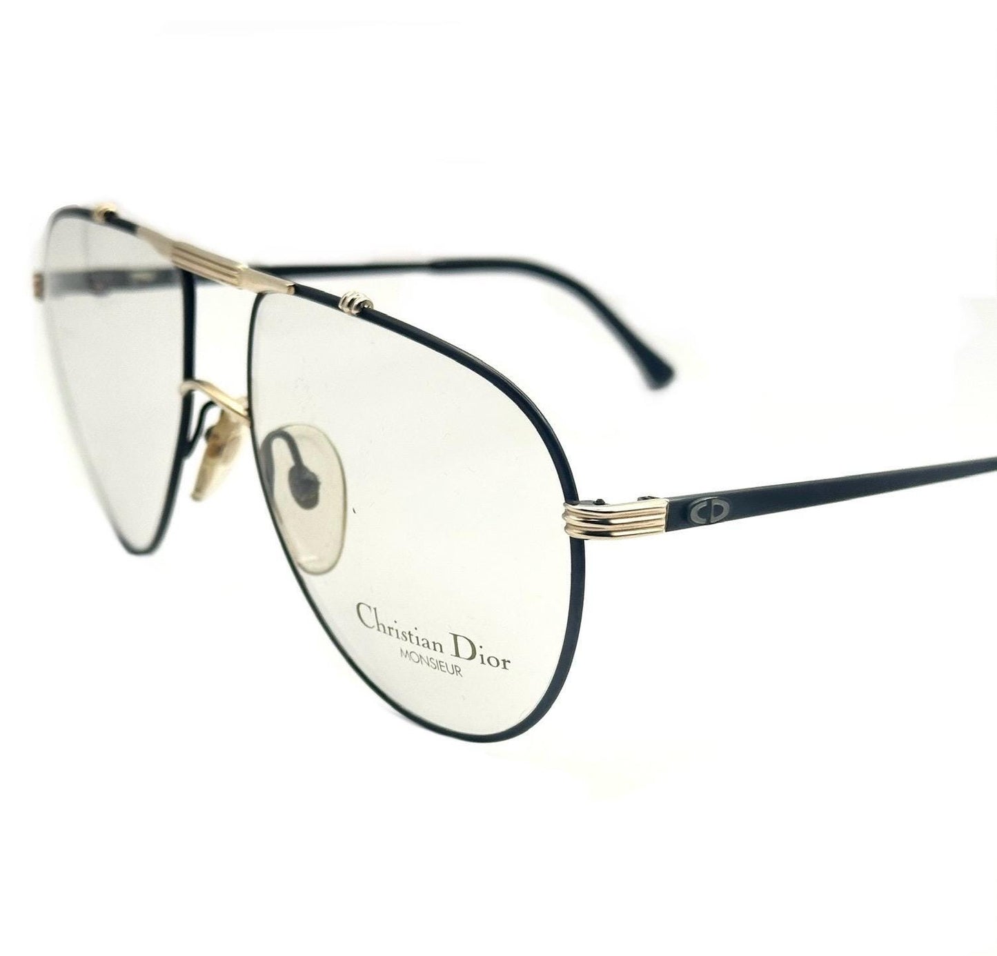 Dior Monsieur 2248 black/gold metal aviator glasses frames made in Austria, NOS 80s mint