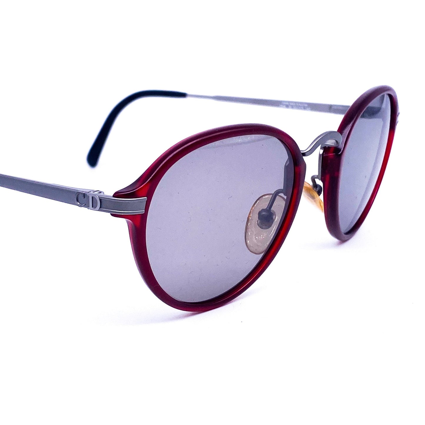 Christian Dior 2899 minimalist burgundy/silver-gunmetal round eyeglasses frames, NOS 1980s Austria