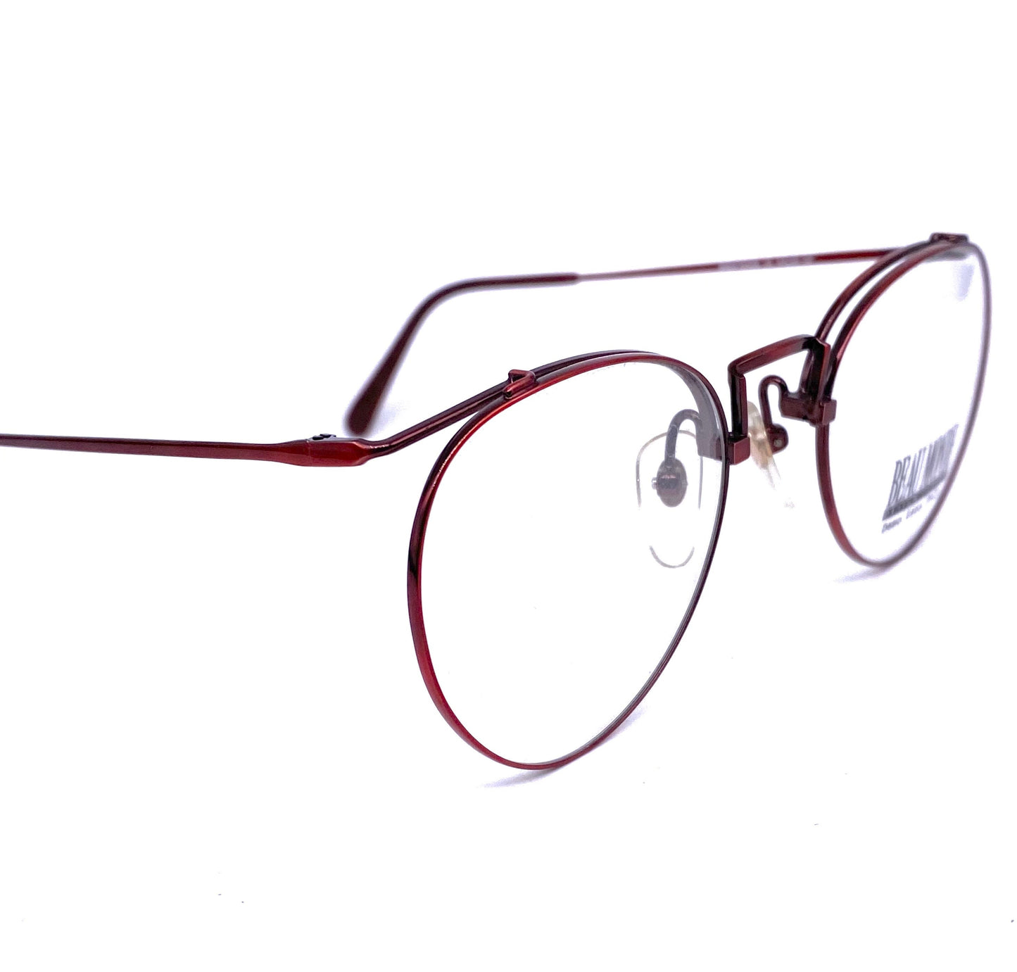 Beau Monde Brentwood round - pantos red metallized eyeglasses frames , NOS 80s