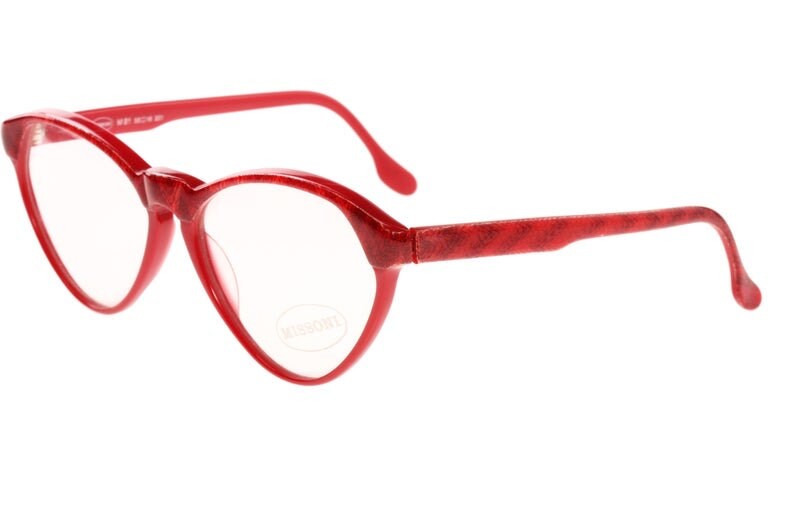 Missoni M81 red cateye eyeglasses frames w real knitted fabric inserts, Nos 80s Italy