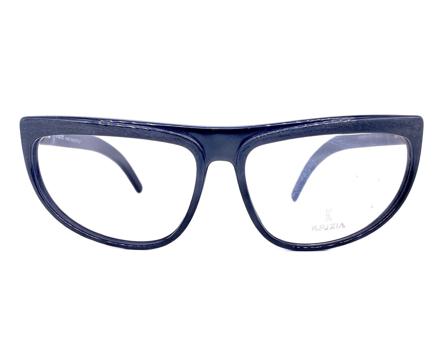 Krizia KV64 modernist black flat top frames w embossed/brushed rims, NOS 80s hand made Italy