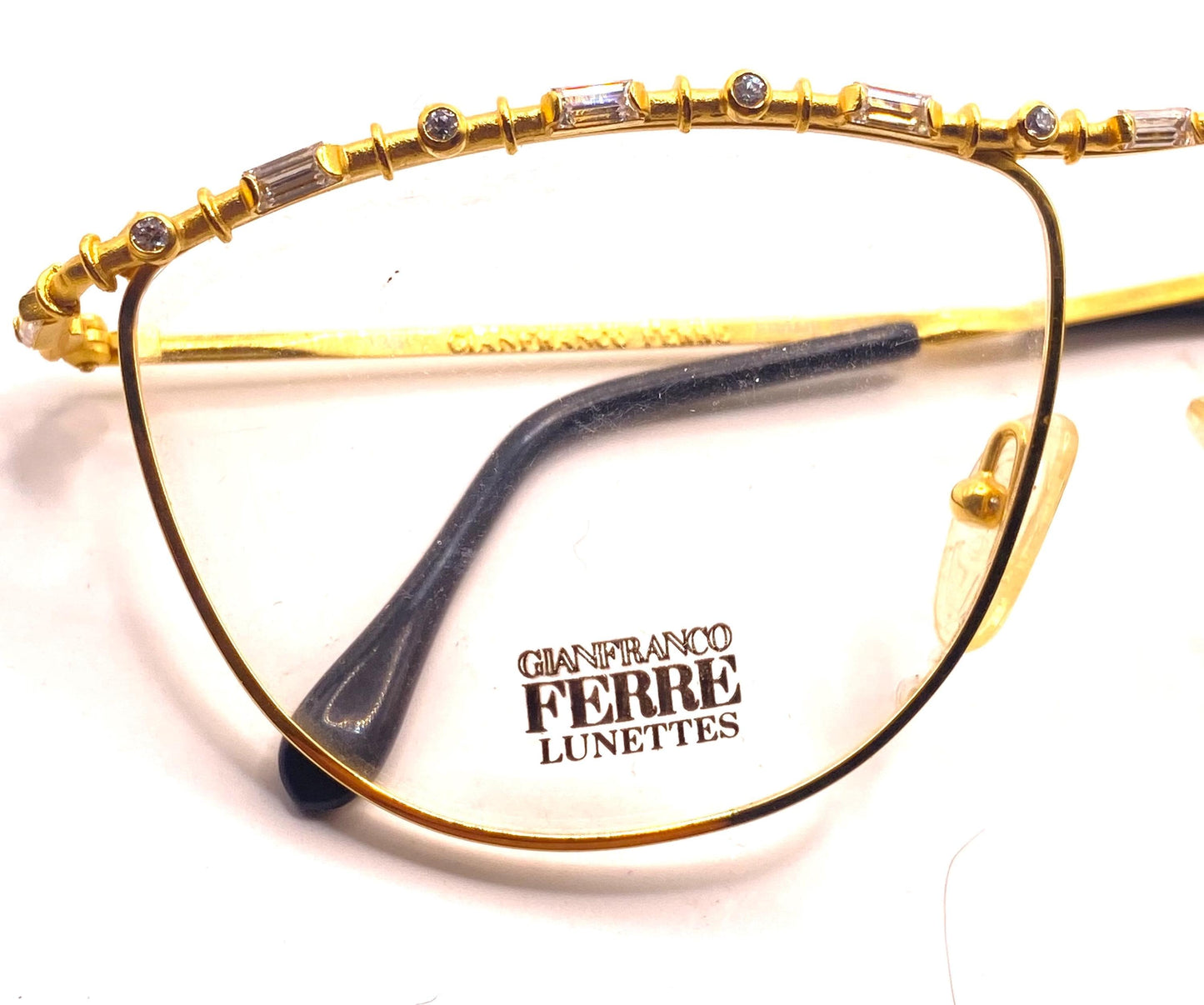 Gianfranco Ferré GFF coolest golden glasses frames w jeweled browline/temples, ltd edition 90s NOS mint