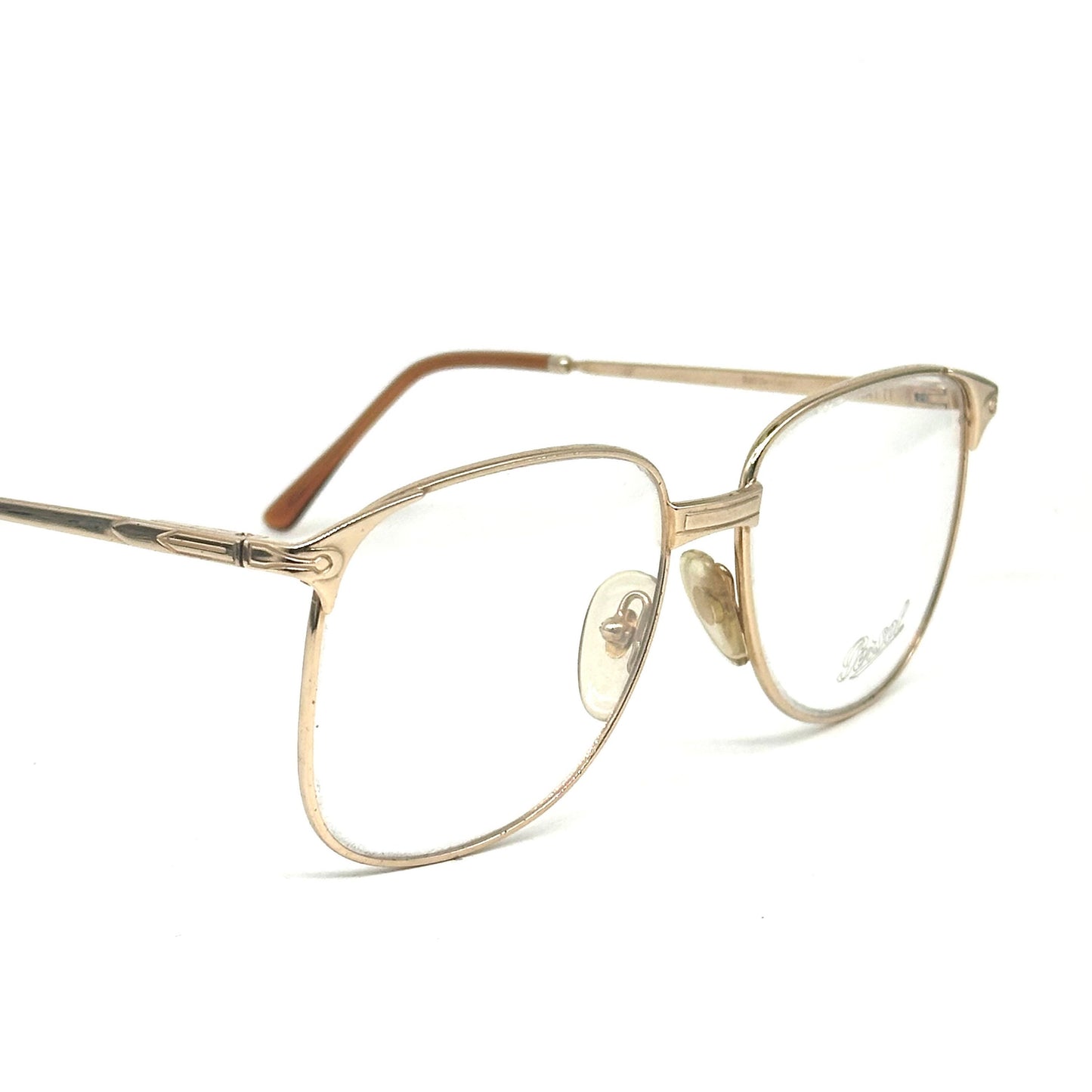 Persol Ratti Aier square gold plated metal eyeglasses frames hand made in Italy, 80s NOS