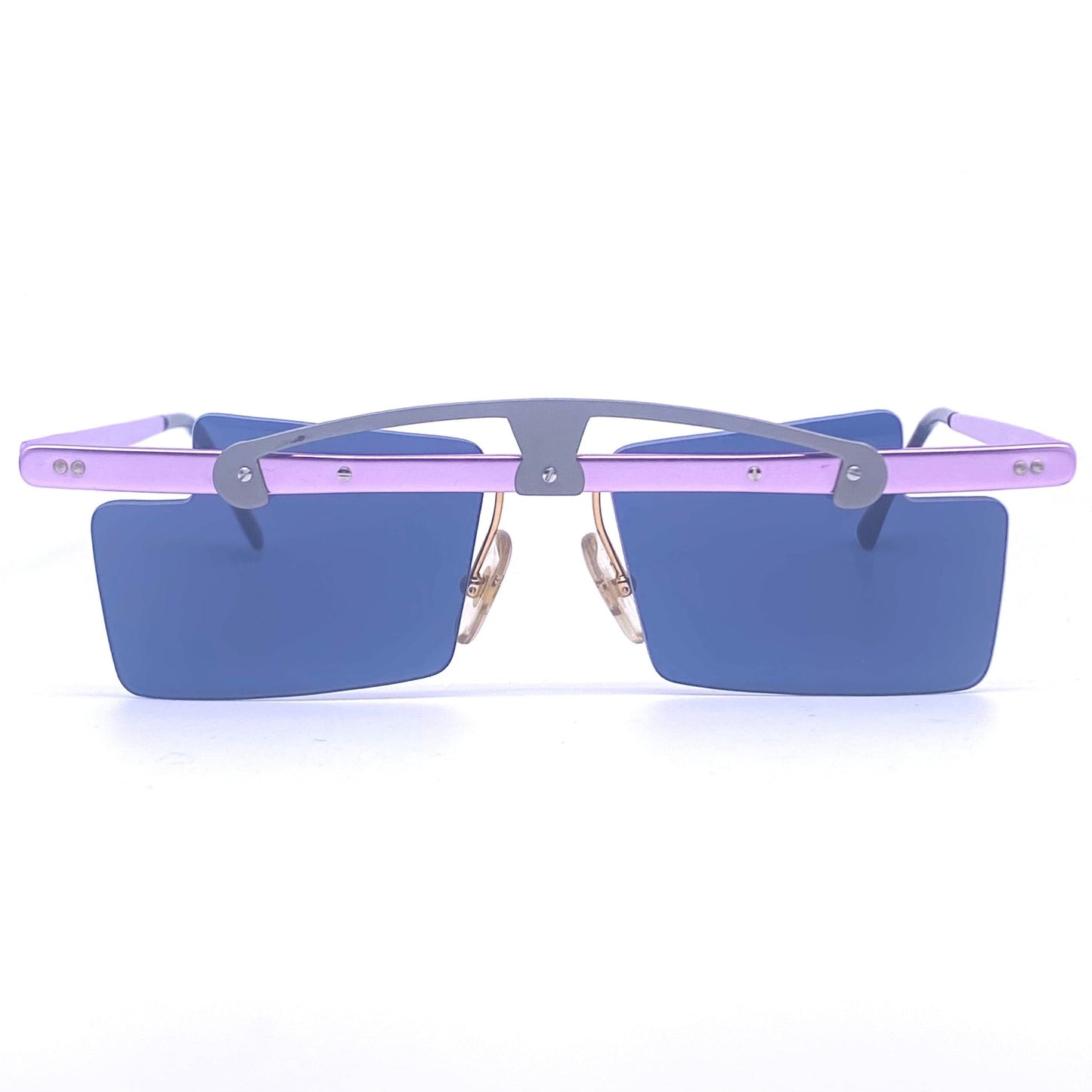 Sin&Cos square lilac metal sunglasses with silver Arch bridge, eye catching avant garde design, NOS 90s
