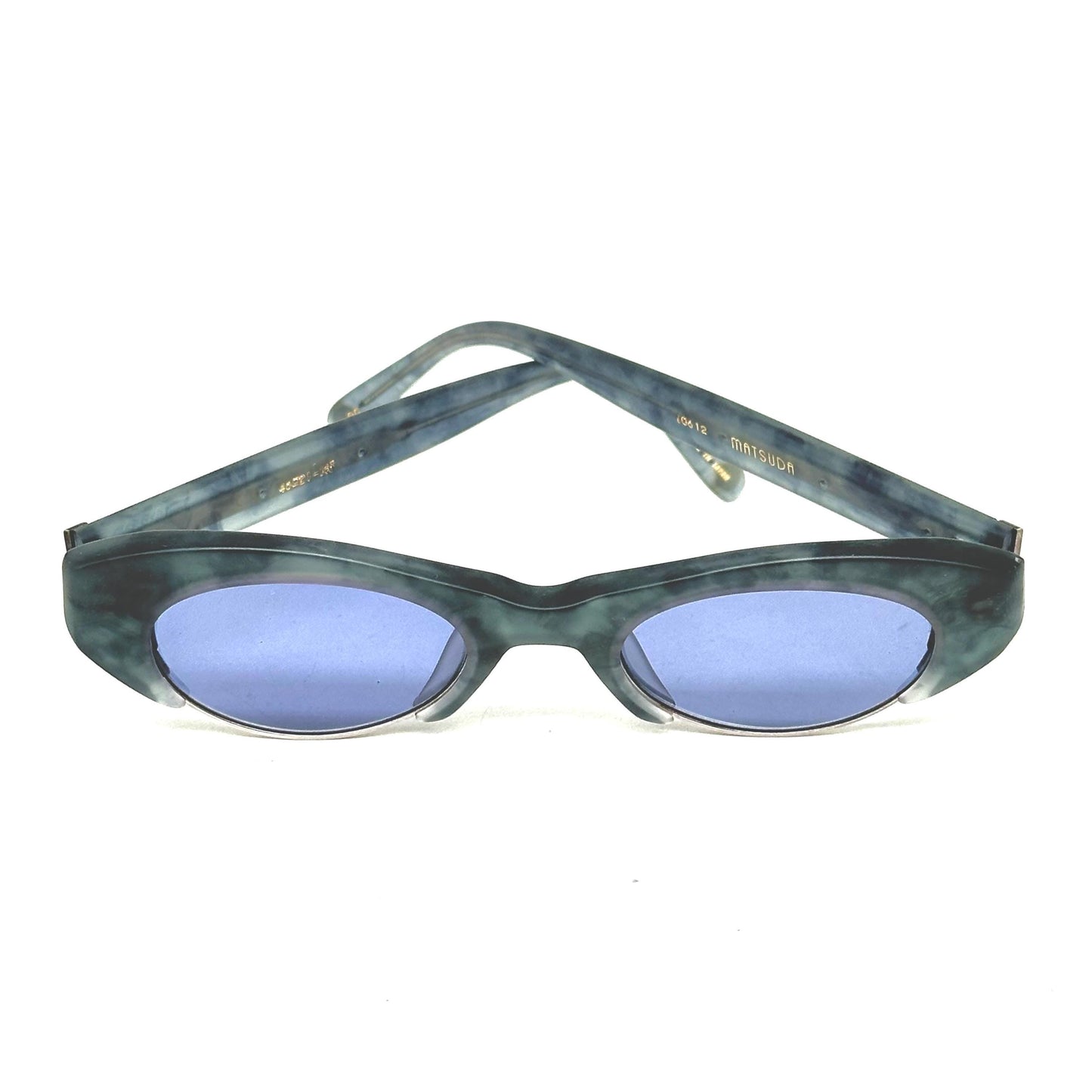 MATSUDA 10612 Mother of Pearl and Matte Dark Green Marble Steampunk Vintage Sunglasses  Made in Japan 90s NOS