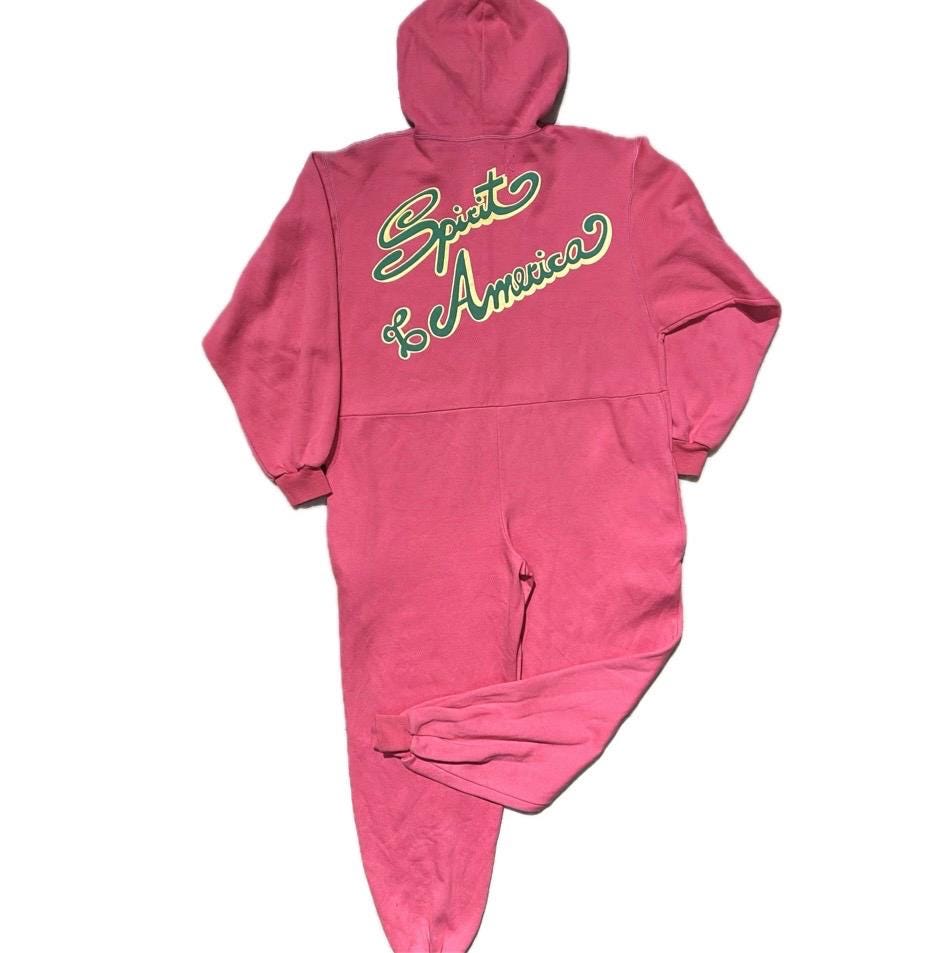 Americanino -Avirex hooded pink overall jumpsuit pijama sweatshirt cotton, cool prints, 80s NOS sz S Man