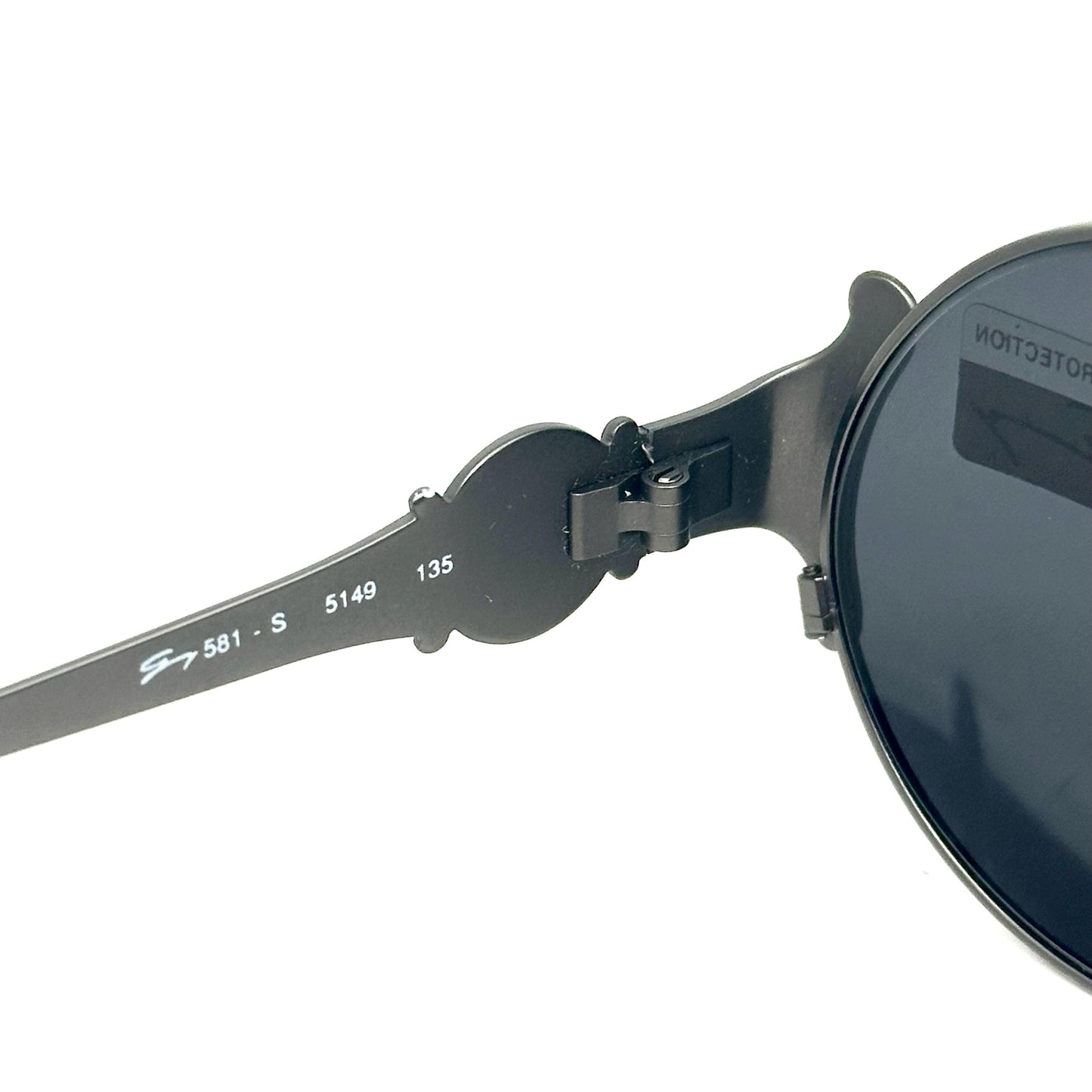 Genny 581-S warm metallic grey oval sunglasses with carved floral temples detail made in Italy 90s NOS