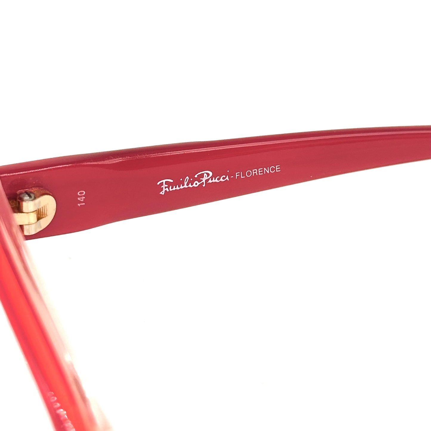 Emilio Pucci 371 half red spotted textured clear eyewear detailed with curved trail logo 80s Made in Florence