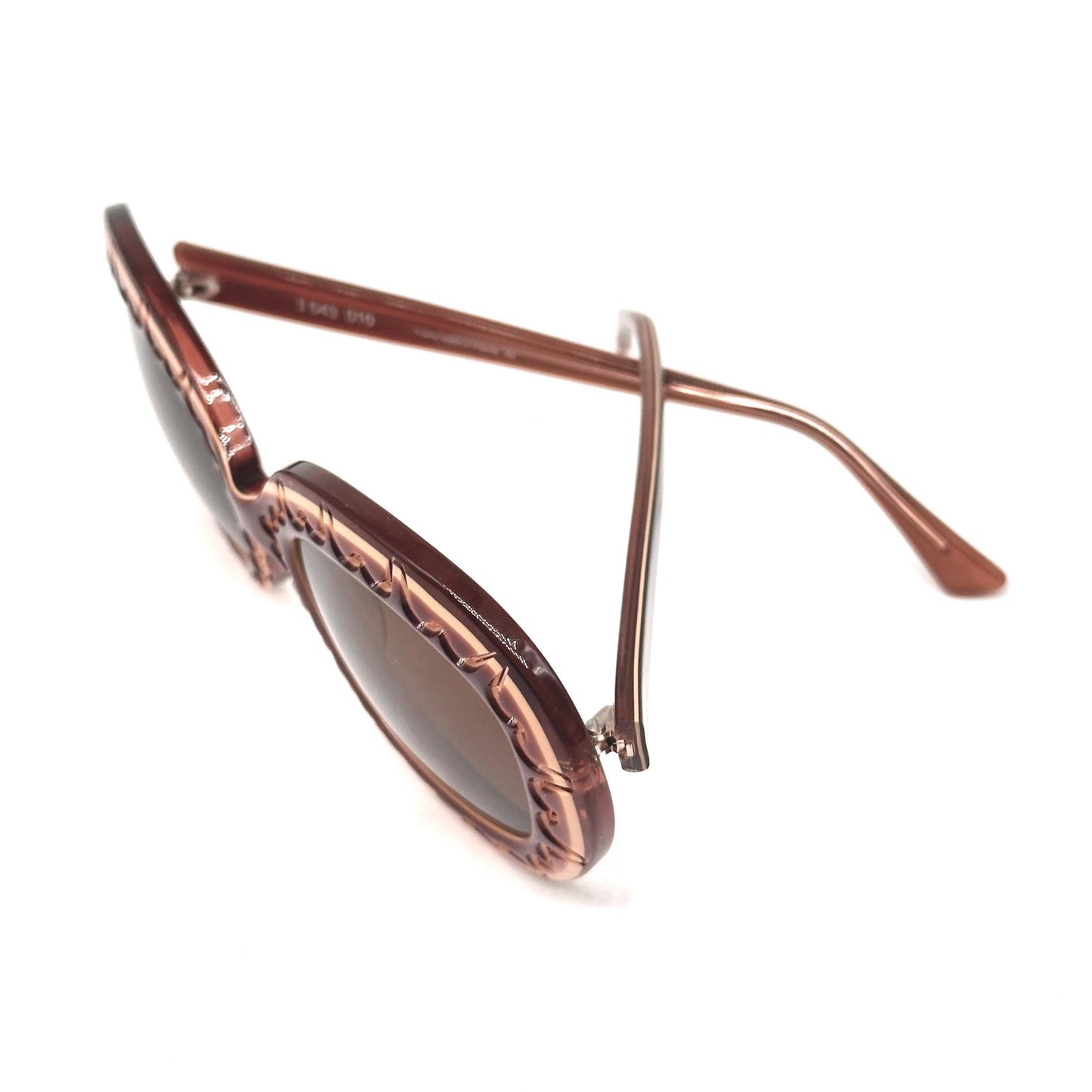 Eye DC 543 010 rounded square sunglasses in brown gradient acetate with waved line detail engraved around the brown lens 90s NOS