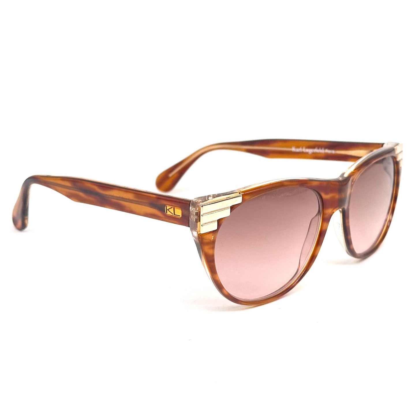 Karl Lagerfeld 116 55 striped brown sunglasses with golden bars detail on the sides, 80s, NOS