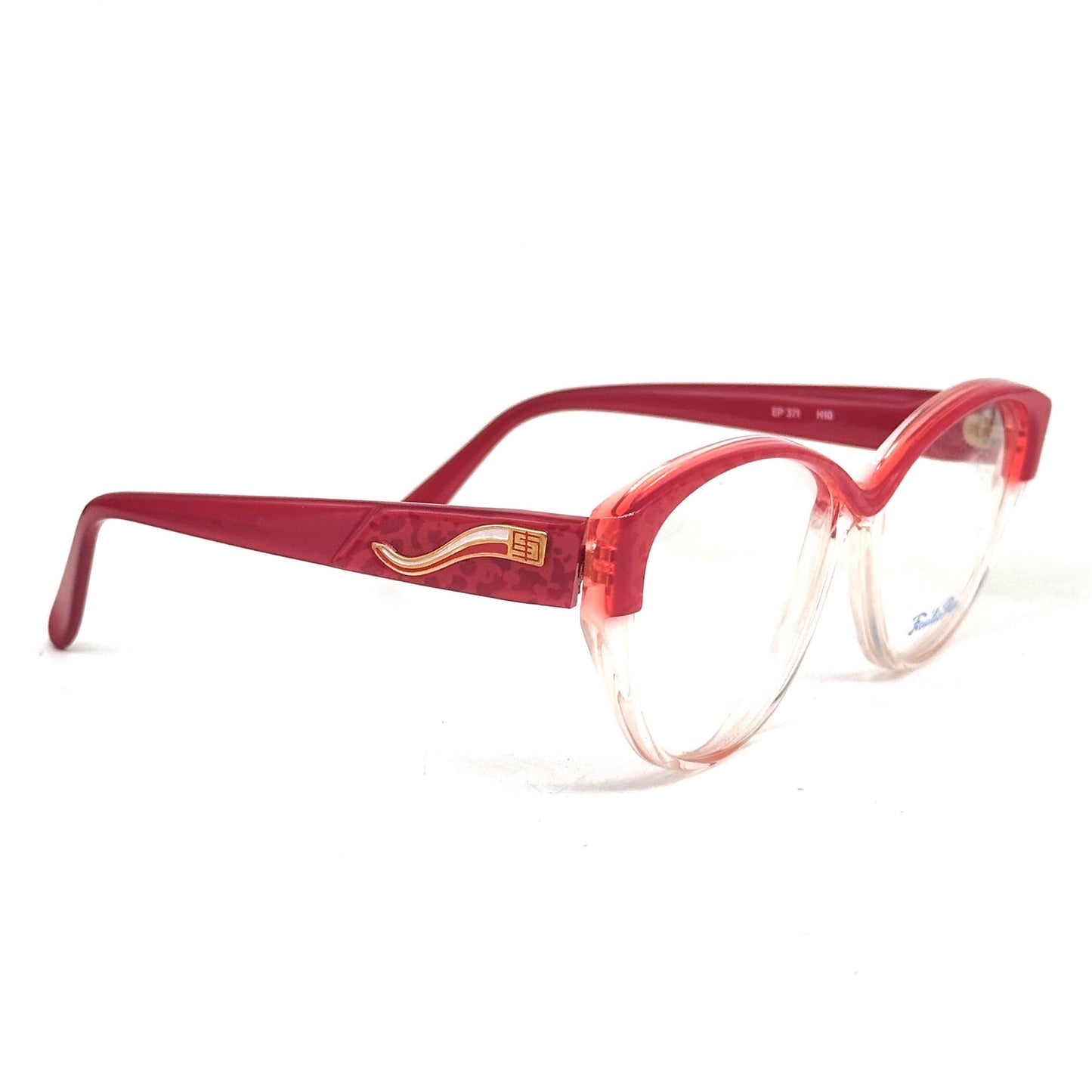 Emilio Pucci 371 half red spotted textured clear eyewear detailed with curved trail logo 80s Made in Florence