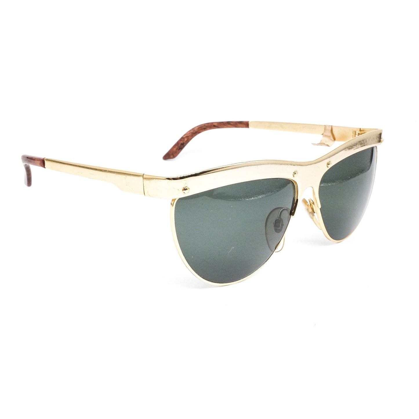 Fiorucci fancy vintage gold satin metallic sunglasses, Made in Italy 1980s NOS