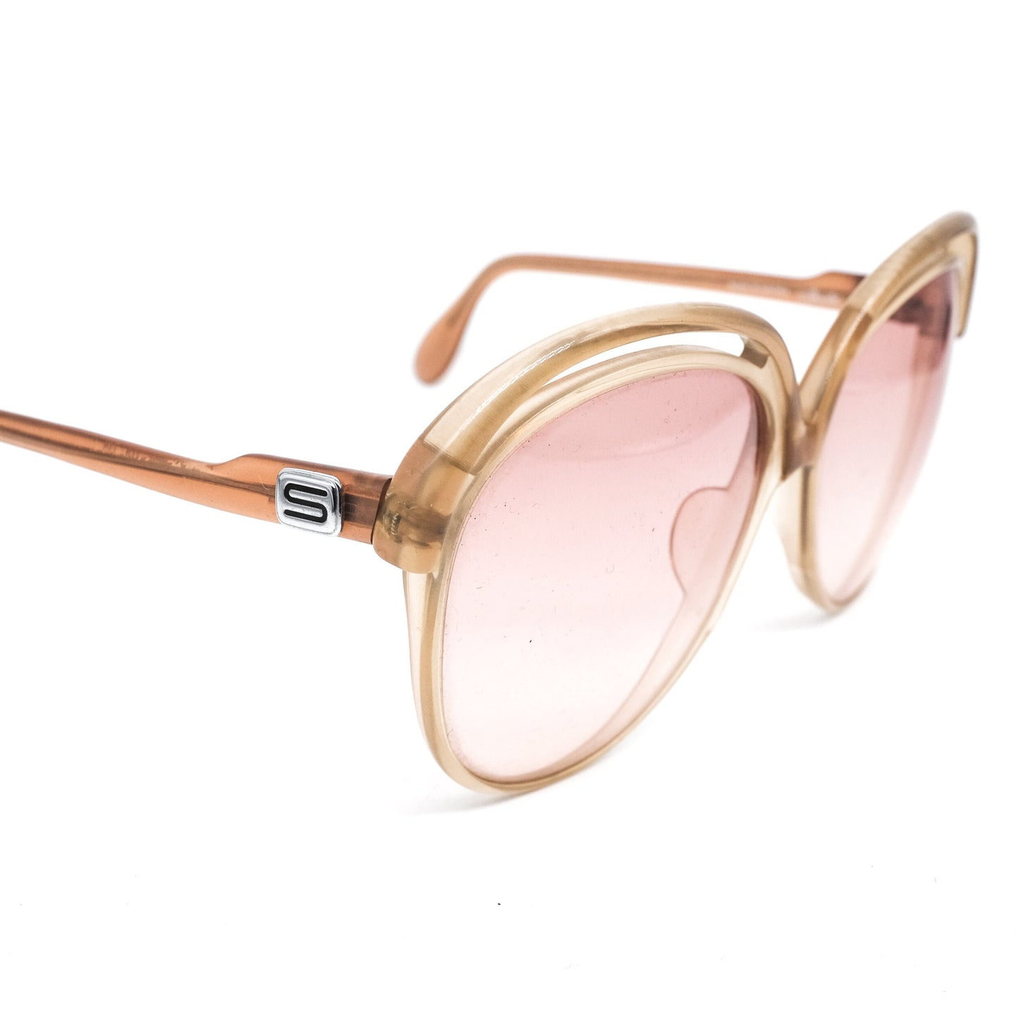 Silhouette 529 translucent pink oversized sunglasses made in Austria with cut off browline design, 1970s space age NOS