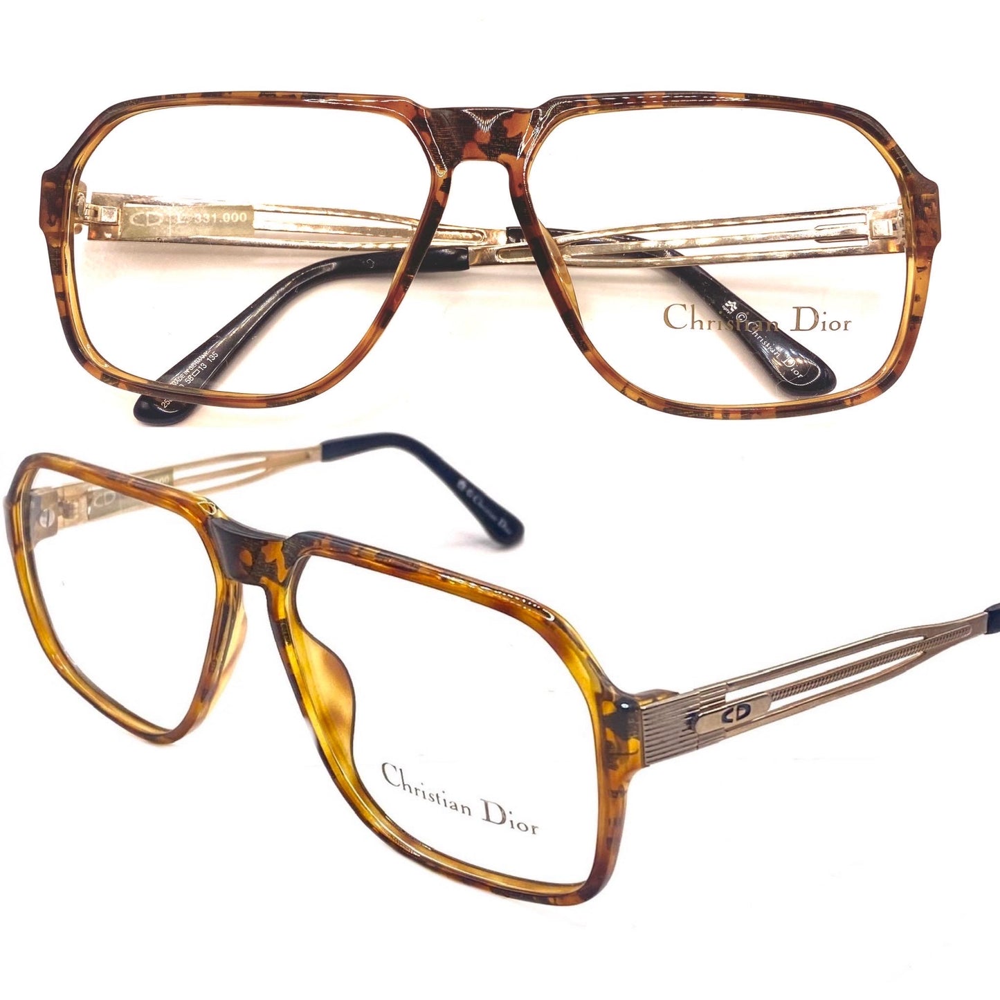 Dior Monsieur 2584 Demi blonde square aviator w golden metal temples NOS 80s Germany