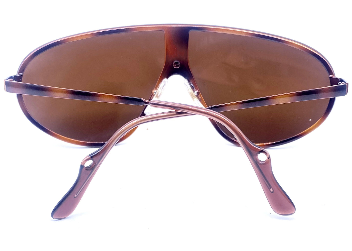 Safilo Design 027/P wrap aviator sunglasses, brown metallized mask-shield design with gold mirrored lens, NOS 80s