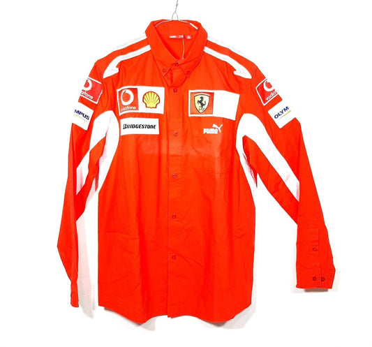 Ferrari team puma red Oxford shirt full of embroidered patches, NOS early y2k