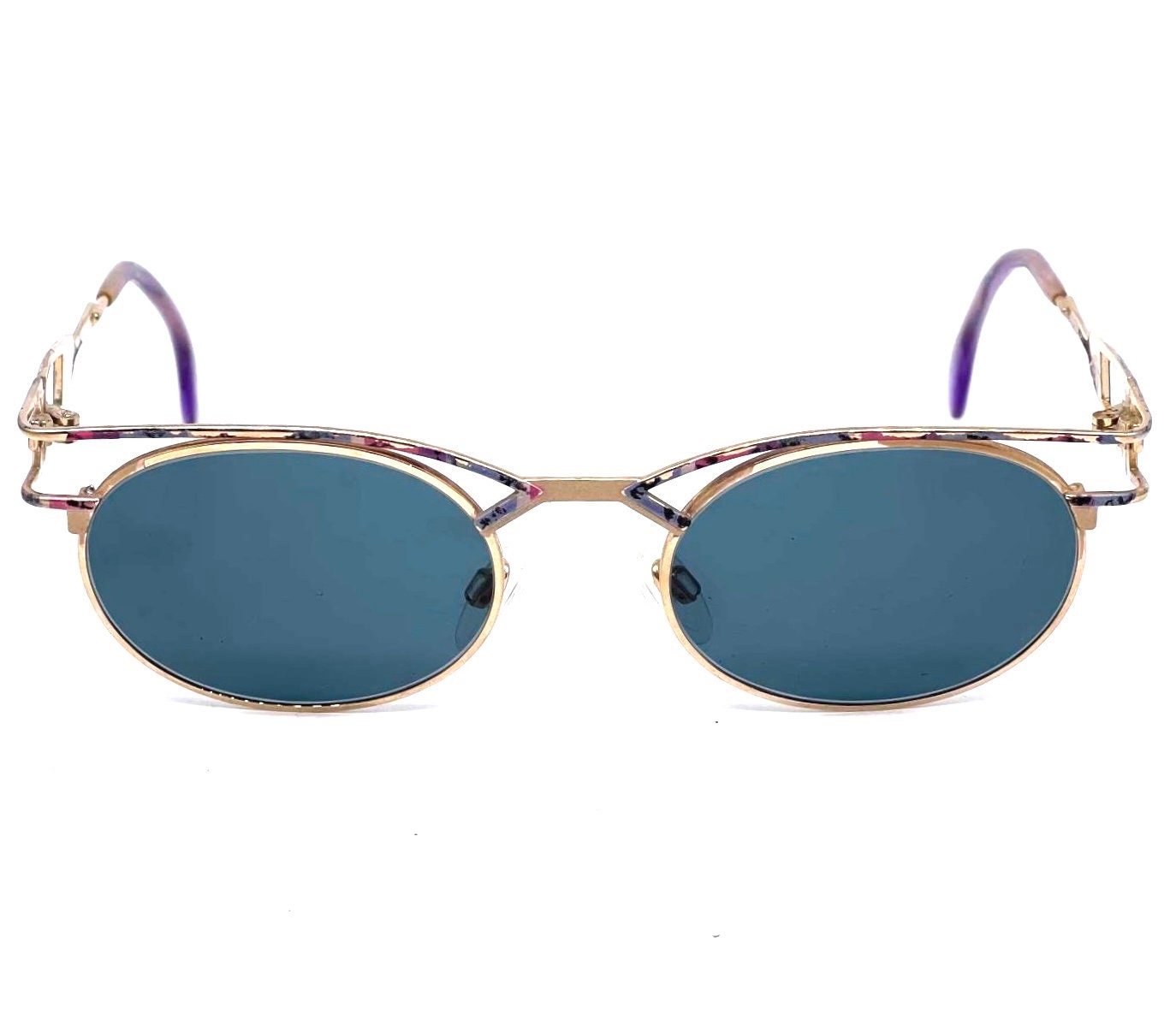 Cazal hip oval gold sunglasses with rainbow enameled details, W Germany 80s good condition