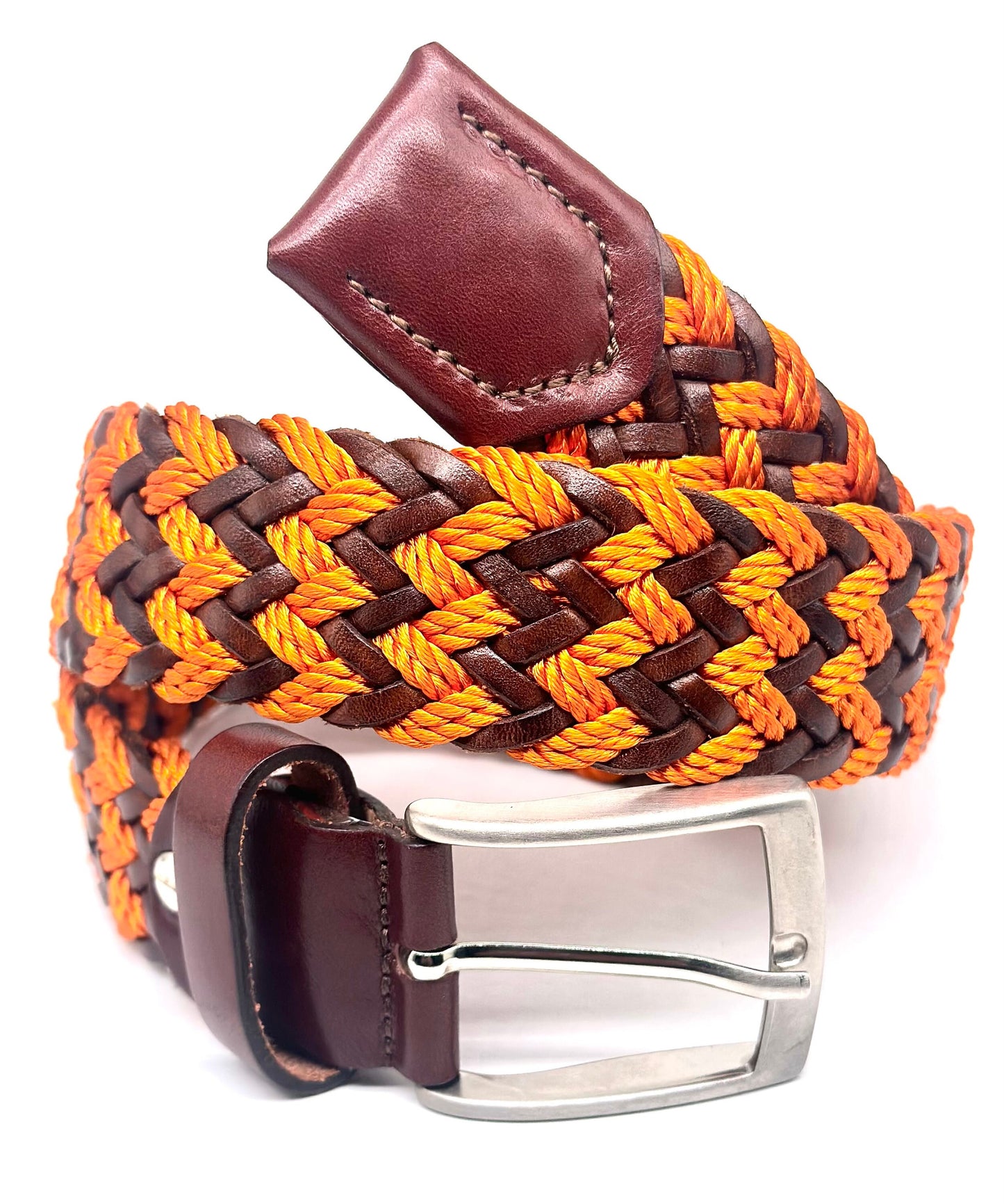 1990s Navajo beige cured leather belt with black/brown string embroidery allover sz 85