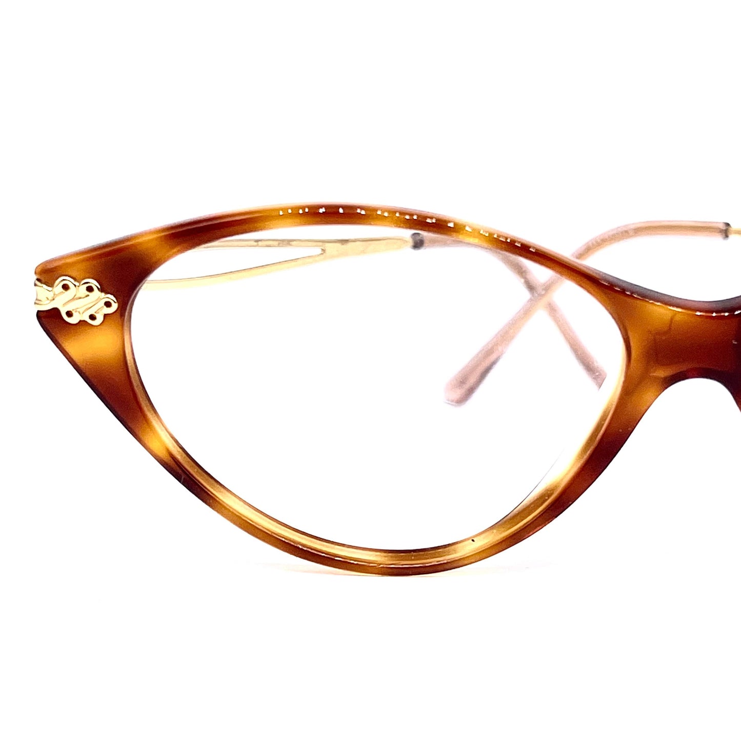 Persol Ungaro U582 tortoise cateye eyeglasses with golden metal temples/ hinges, made in Italy, 80s NOS