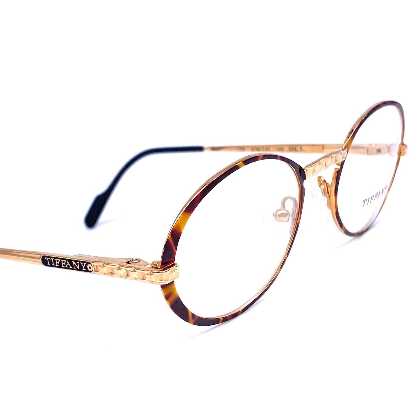 Tiffanys T73 23K Gold oval frames w tortoise rims, authentic Luxury vintage glasses hand made in Italy 80s NOS