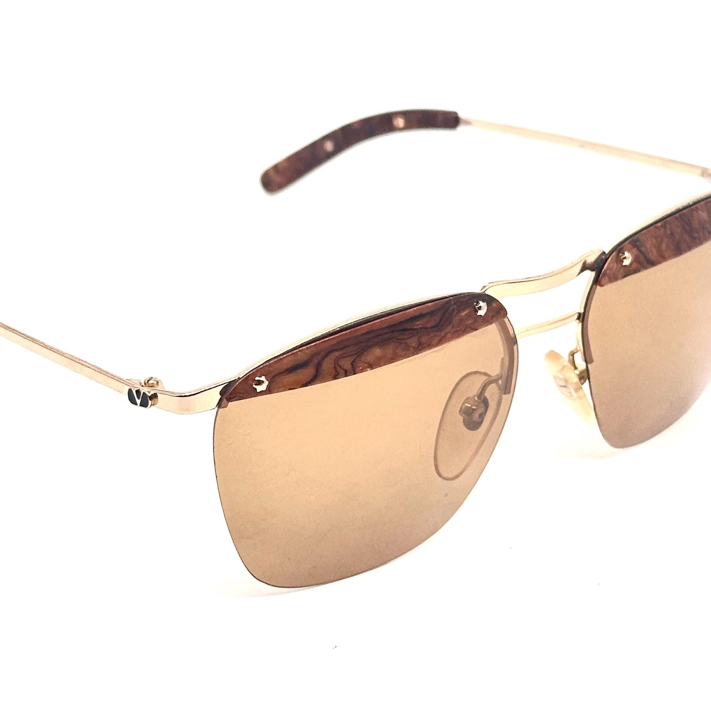Valentino MOD 606 vintage rare golden sunglasses with fluid marble brown parts 80s NOS Made in italy