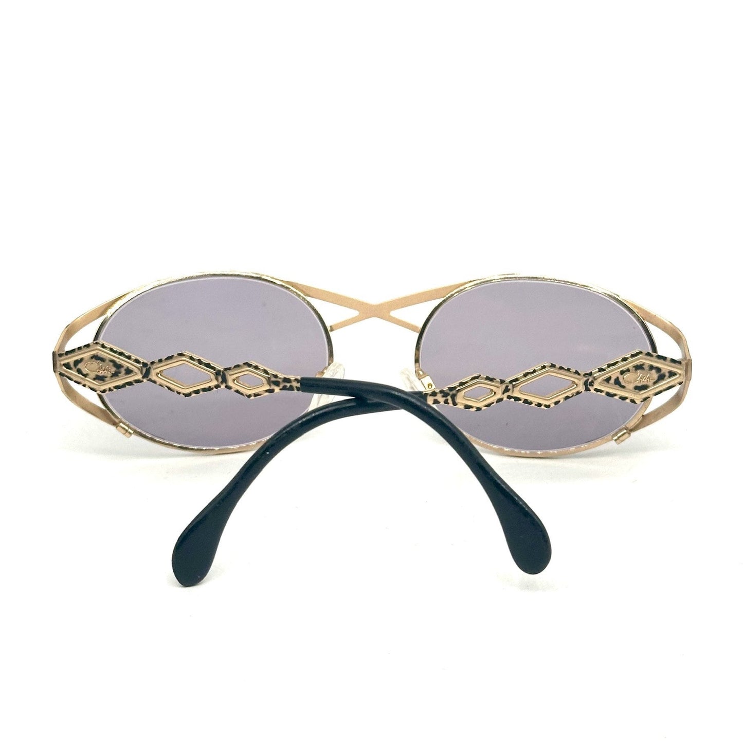 Cazal MOD 977 x cross bridge-temples oval golden metal sunglasses w black enameled details, mint