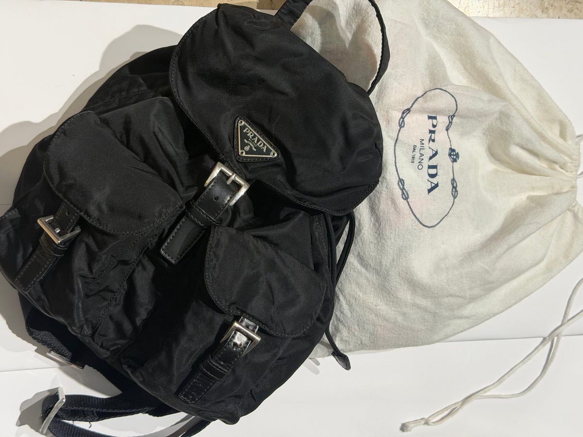 Prada 1978 small black nylon-leather backpack, iconic and perfect