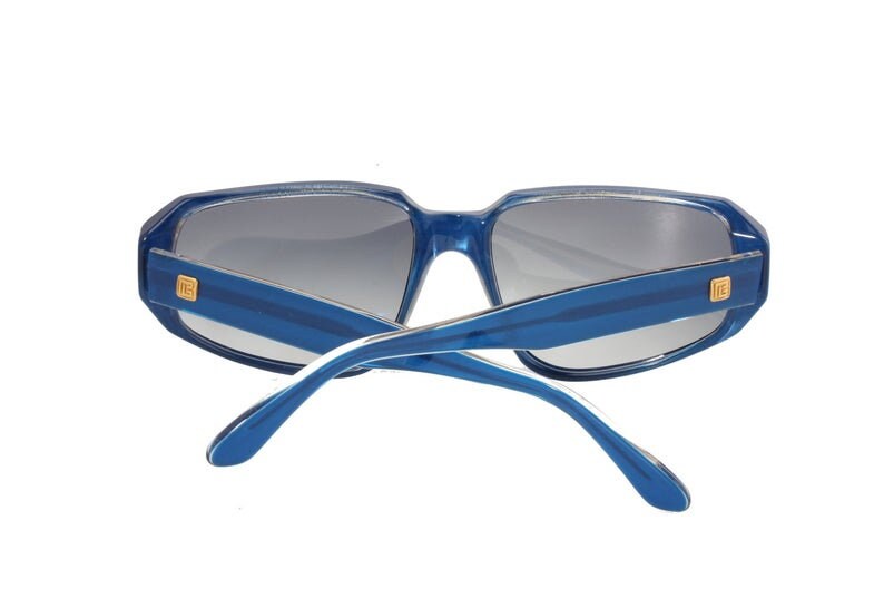 Pierre Balmain 1046 occhiali da sole vintage a forma di goccia blu con fronte piatta, NOS anni '80 Made in France