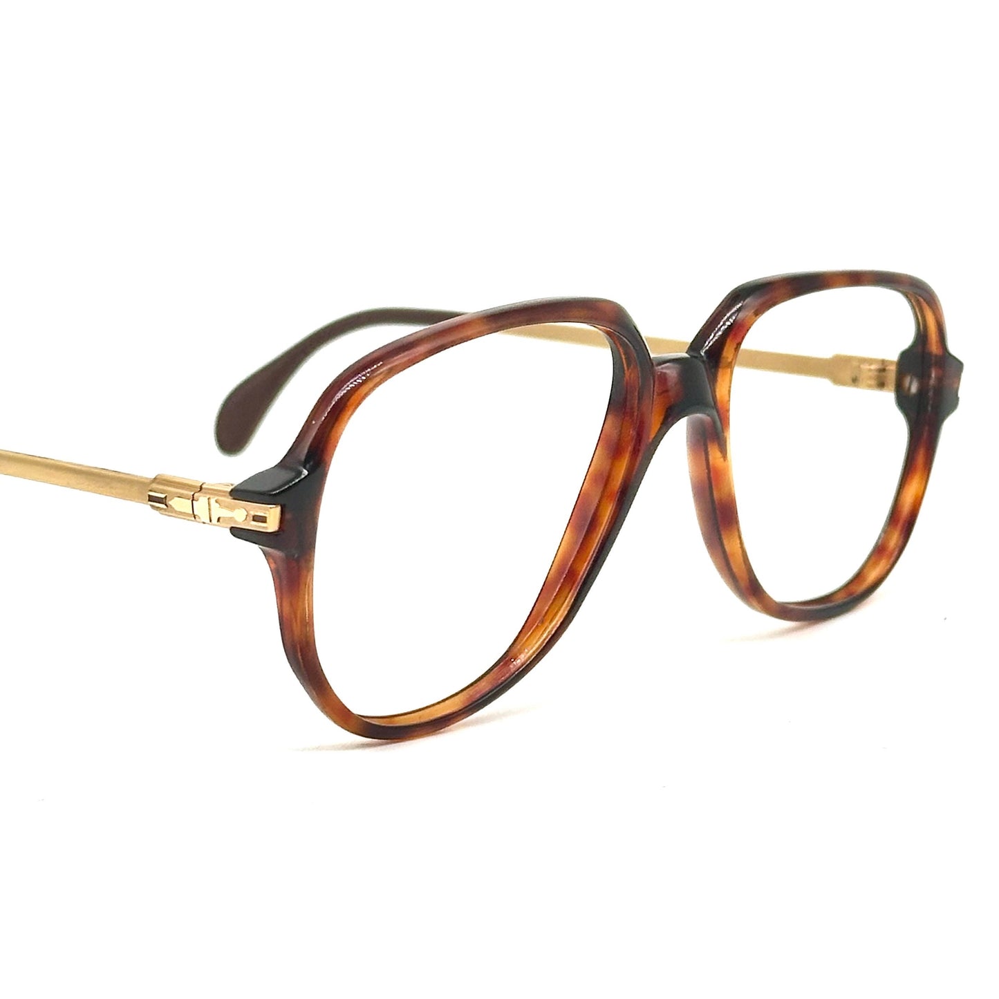 Persol Ratti 09185 tortoise drop shaped frames w adorned golden metal temples, 1980s NOs Italy