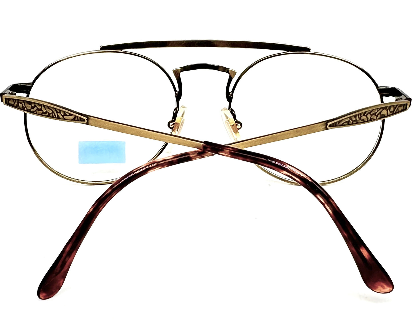 Kenzo 029 round dbl bridge aviator glasses frames w- carved deco details, NOS 80s France