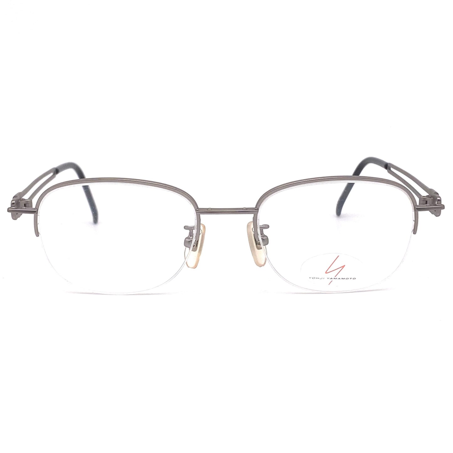 Yohji yamamoto 51-6110 montature quadrate d'avanguardia con mezza montatura, anni '90