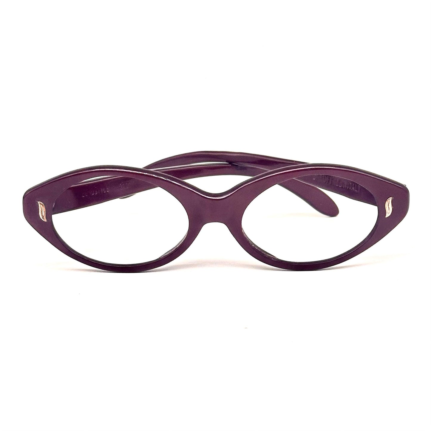 Baruffaldi eurostyle 2101 vintage burgundy cateye eyeglasses from 70s with golden leaves details