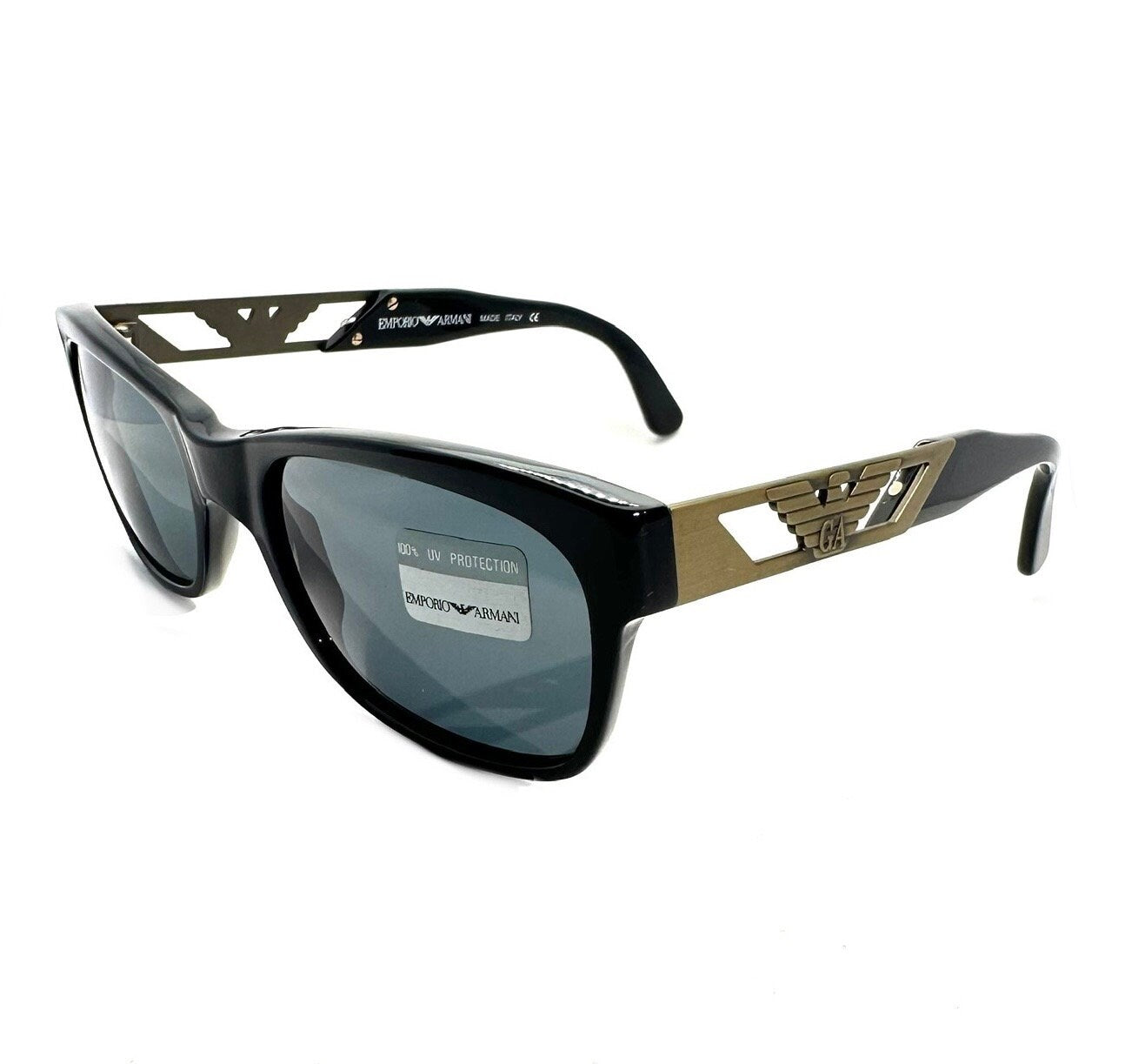 Emporio Armani 539 S black square sunglasses with eagle logo, 1980s NOS