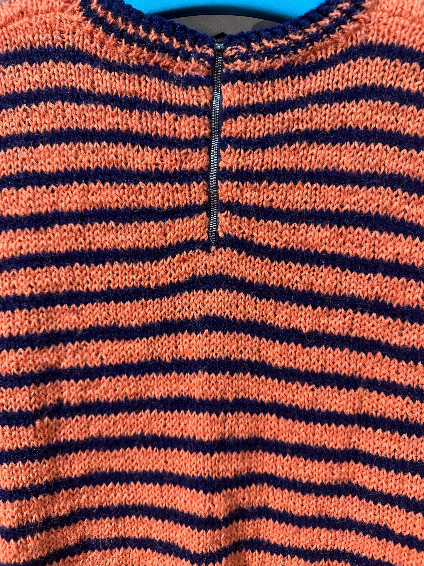 One of a kind Orange - Navy Striped hand knit maxi dress made in Italy in the 70s, in perfect condition.