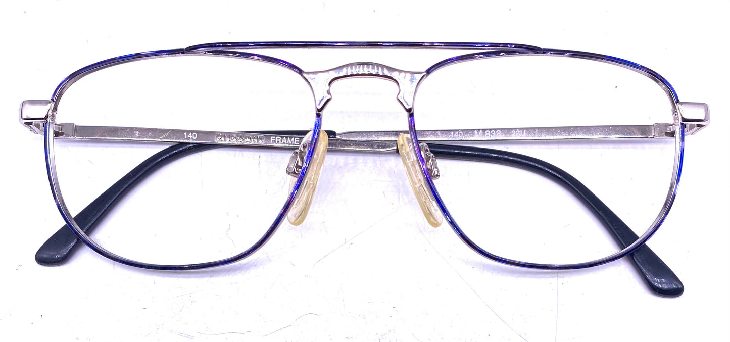 Missoni M833 square dbl bridge glasses in silver metal w blue tortoise alike pattern, NOS 80s Italy