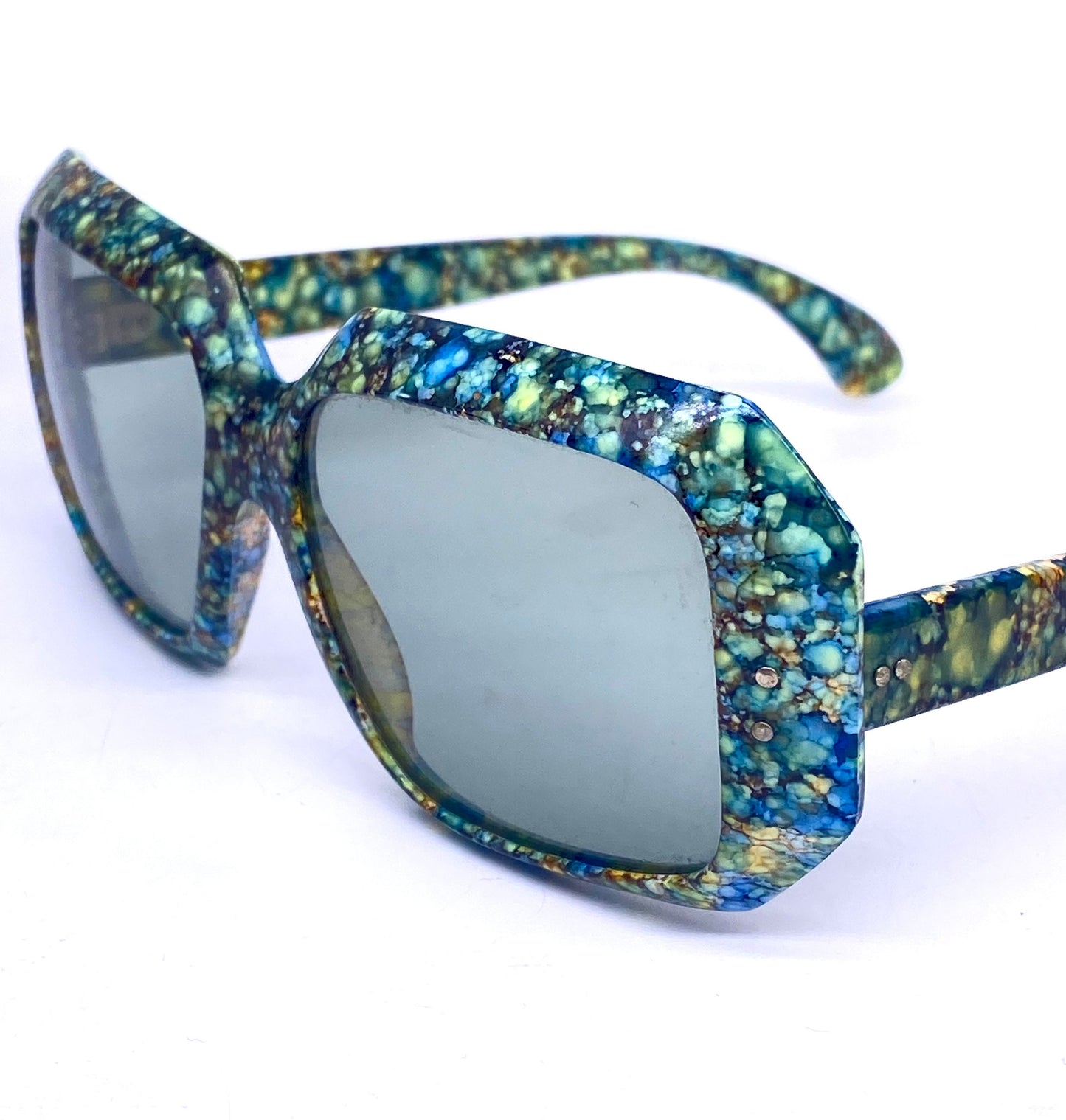 Ato France collectible squared oversized sunglasses w psychedelic texture, NOS