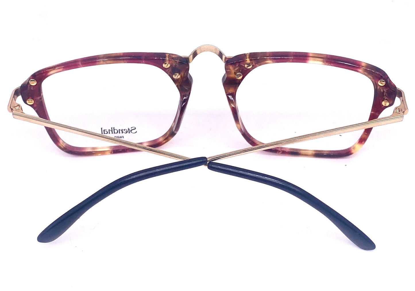 Stendhal Paris one of a kind red tortoise & gold deco inspired eyeglasses frames hand made in France, 80s NOS