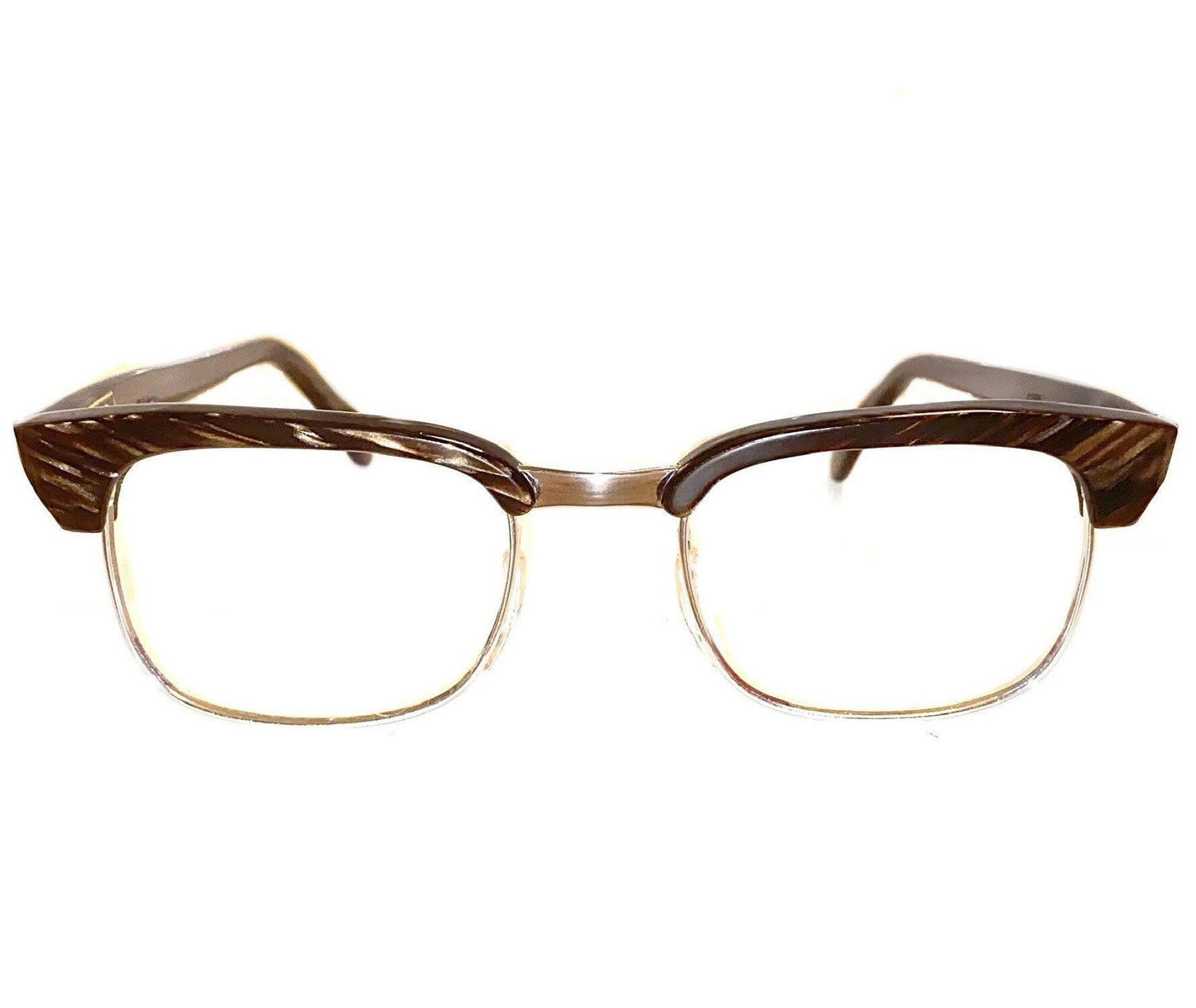 Montatura MetalVista stile clubmaster in celluloide marmorizzata e metallo argentato Malcom X, anni '50