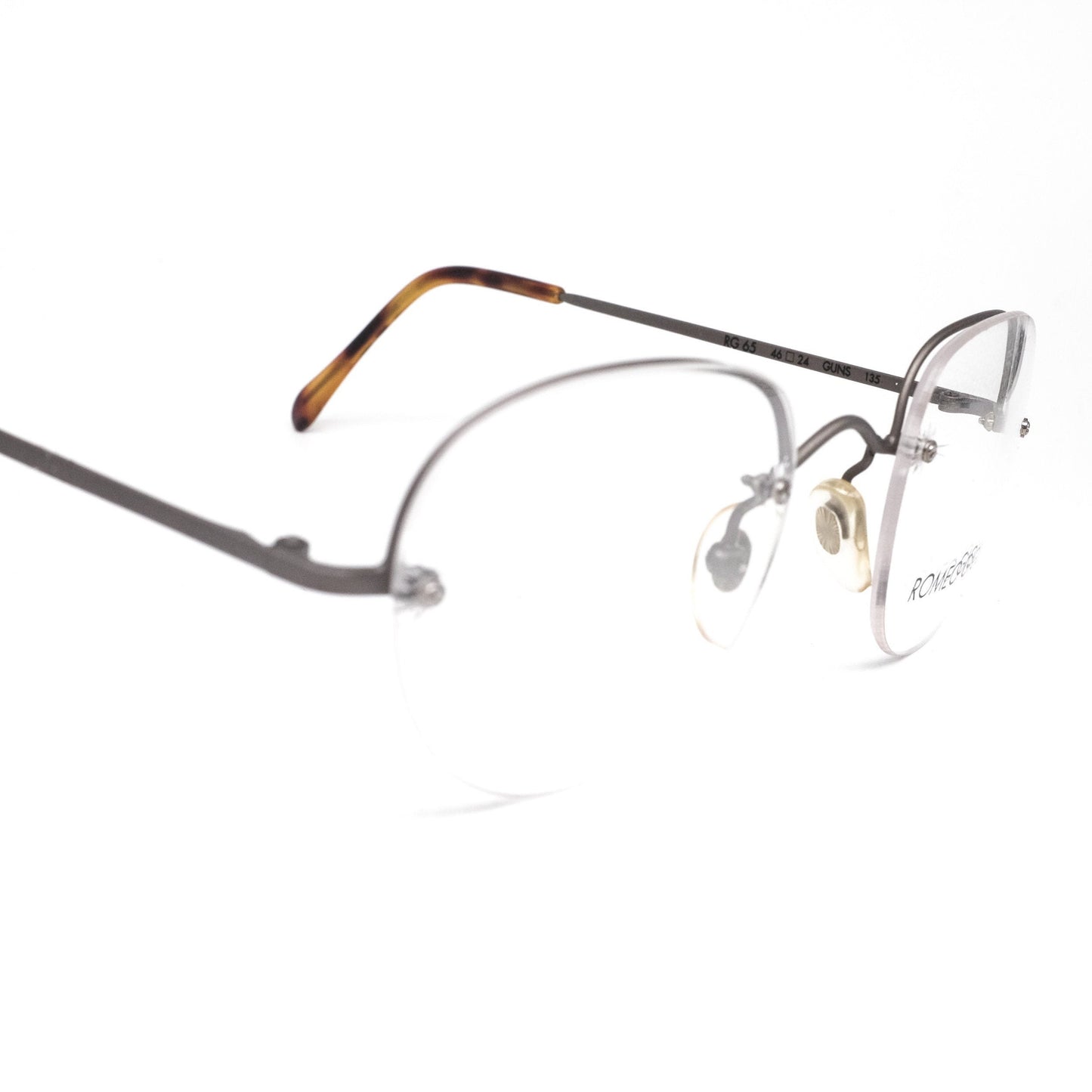 Romeo Gigli RG65  minimal square shaped gunmetal coloured metallic semi-rimless eyeglasses frames, NOS 80s Italy