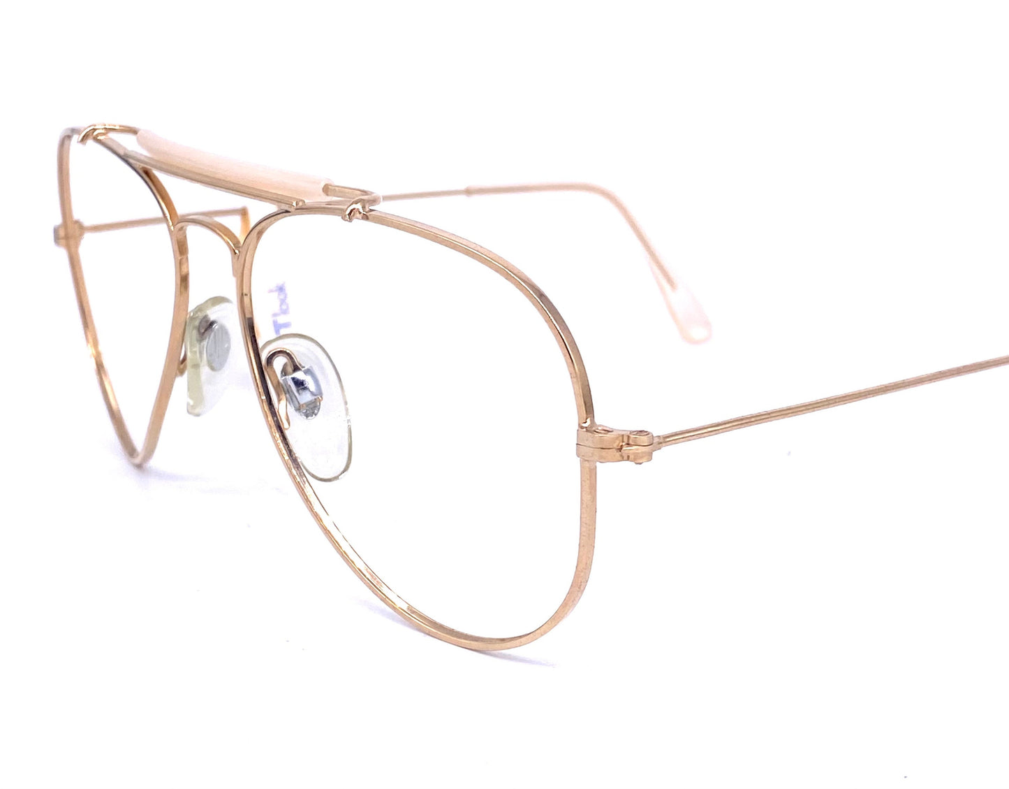 Look Milano classic golden metal aviator with dbl bridge coated in bone color acetate, NOS 80s Italy