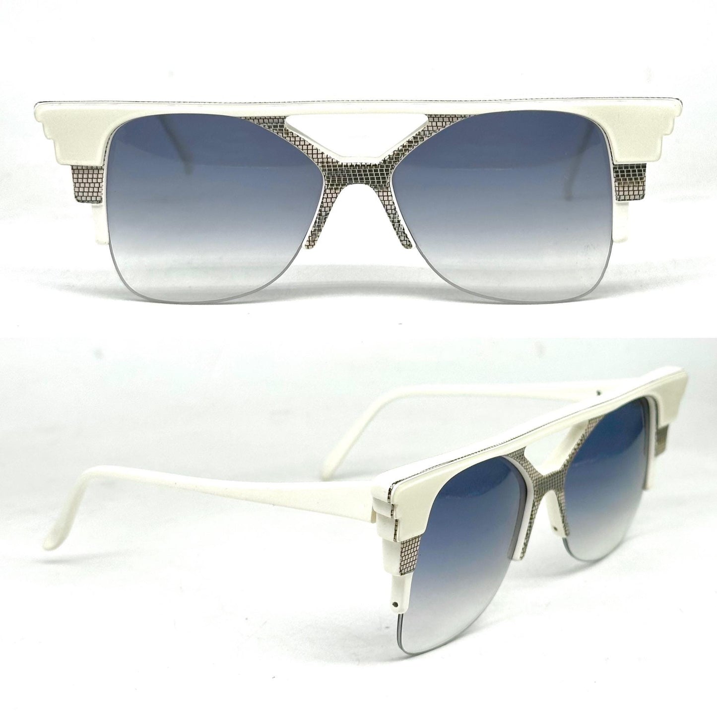 IDC 88 futuristic white lacquered ethnic geometric sunglasses made in France 80s NOS