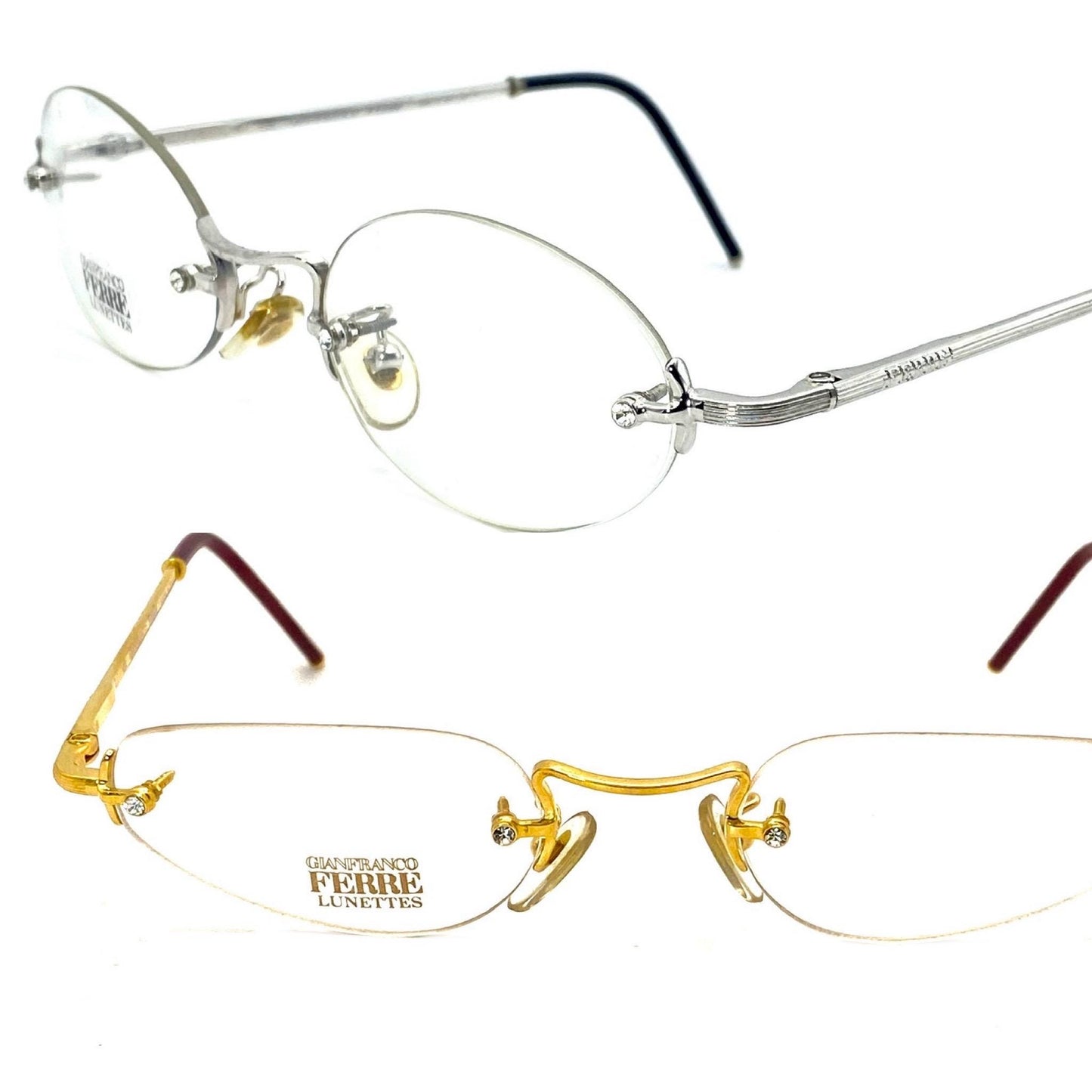 Gianfranco Ferré GFF rimless frames w Swarovski screw heads- pins, stunning and perfect 90s New Old Stock