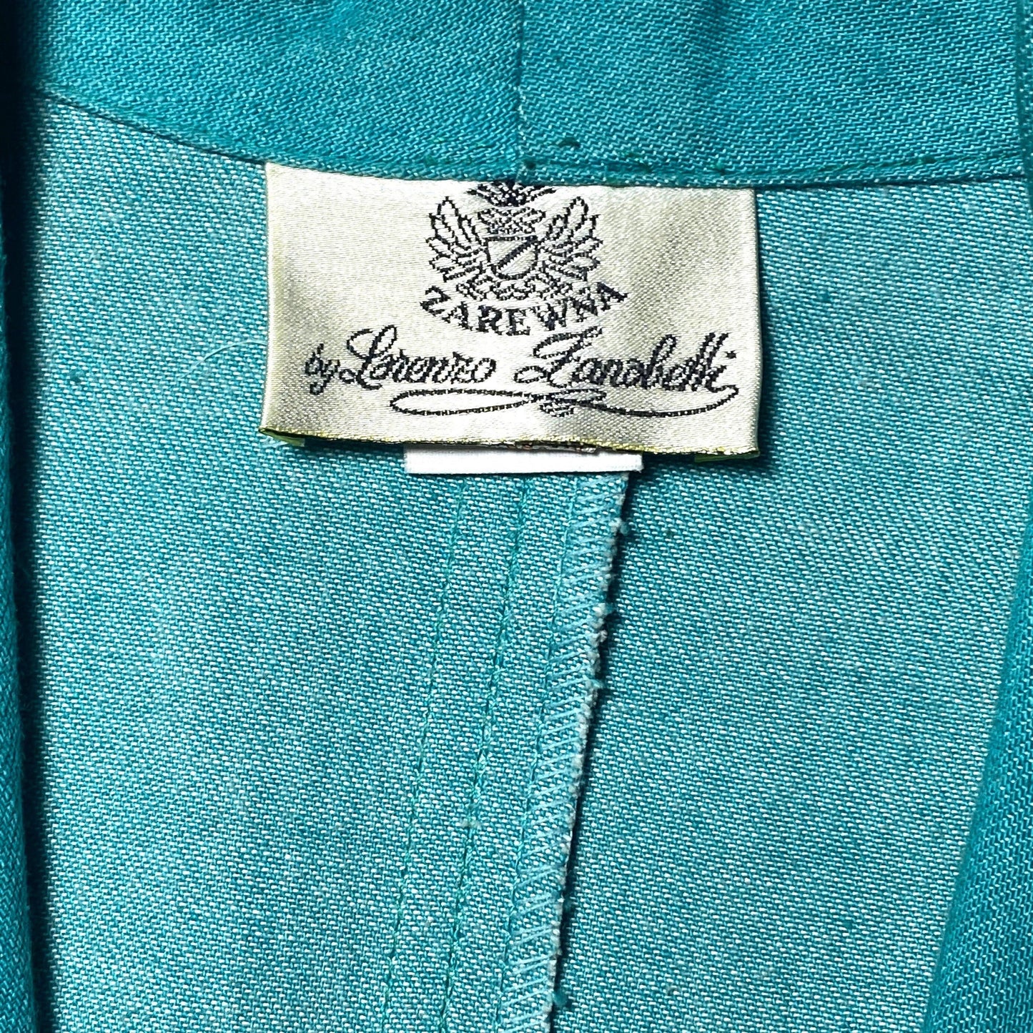 Zanewa for Guidotti Milan sea green fine denim blazer jacket with embroidered detail, 1980s NOS.