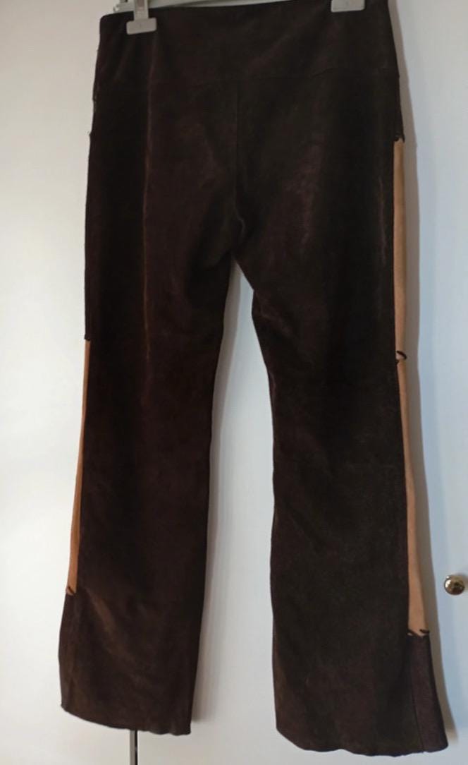 Quba suede patchwork flared brown tones leather trousers sz L/ 44 as new