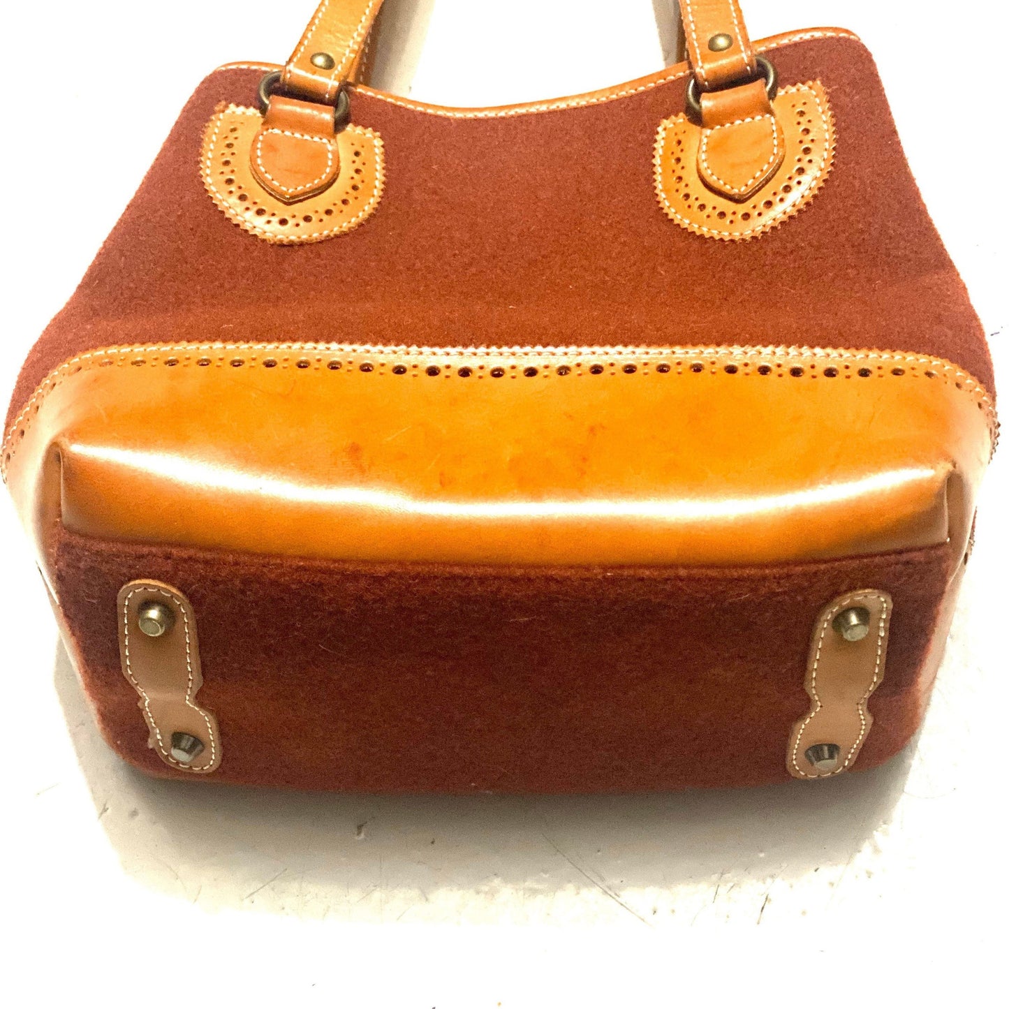 Bonfanti burgundy wool & cuir leather winter country chic bag, 80s Italy mint condition.
